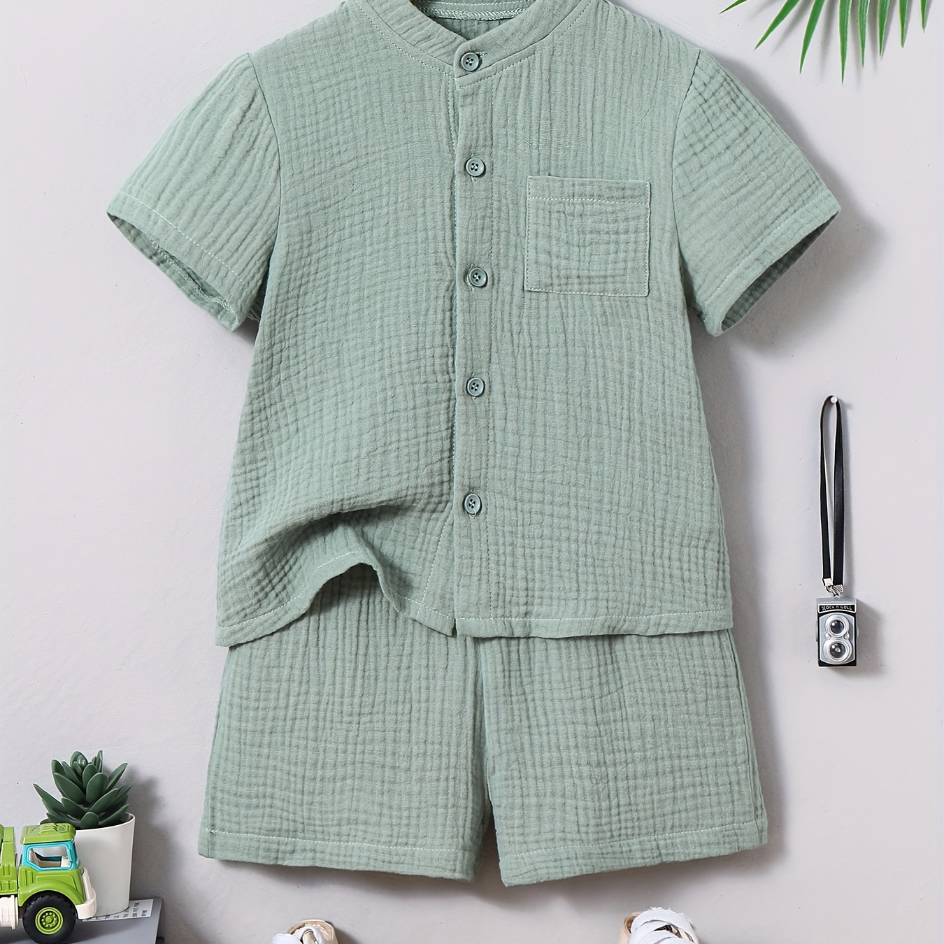 2pcs Boys Casual Simple Solid Short Sleeve Lapel Shirt & Shorts Set, Comfy Summer Boys Clothing
2pcs Boys Casual Simple Solid Short Sleeve Lapel Shirt & Shorts Set, Comfy Summer Boys Clothing