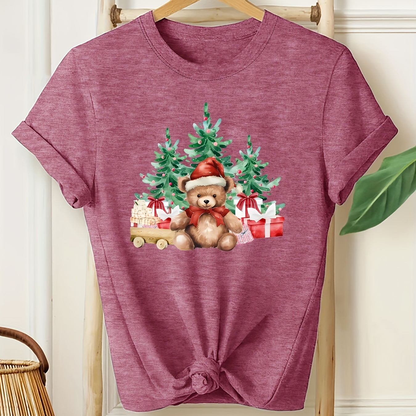 Christmas Teddy Bear And Gifts Casual Crew Neck Women's Short Sleeve T-shirt, Medium Stretch - Seasonal Fashion
Christmas Teddy Bear And Gifts Casual Crew Neck Women's Short Sleeve T-shirt, Medium Stretch - Seasonal Fashion