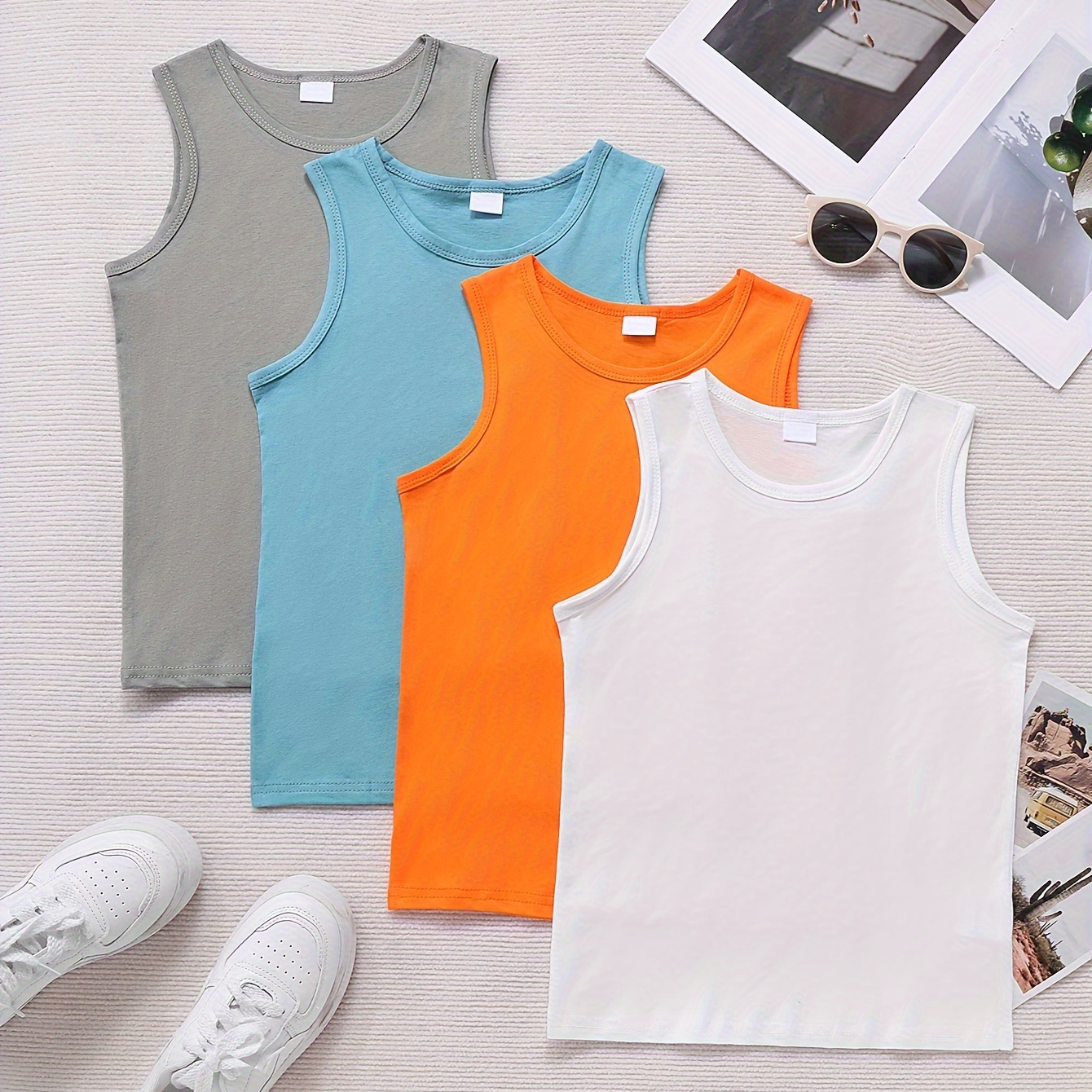 4pcs Boys Plain Color Thin Tank Tops, Casual Crew Neck Sleeveless Fitness Vest, Boys Clothes For Summer
4pcs Boys Plain Color Thin Tank Tops, Casual Crew Neck Sleeveless Fitness Vest, Boys Clothes For Summer