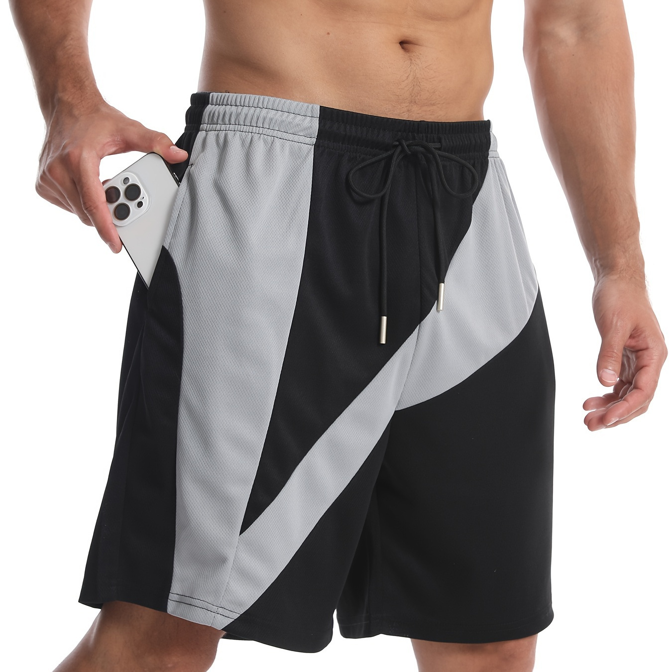 Men's Contrast Color Geometric Graphic Pattern Sports Shorts With Drawstring And Pockets, Stylish And Trendy Shorts For Summer Fitness Basketball And Running Wear
Men's Contrast Color Geometric Graphic Pattern Sports Shorts With Drawstring And Pockets, Stylish And Trendy Shorts For Summer Fitness Basketball And Running Wear
