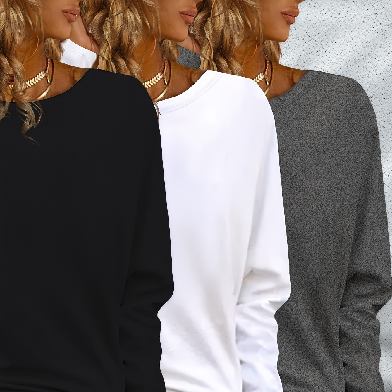 Women's Casual Solid Color Long Sleeve T-shirt 3pcs - Crew Neck, Soft Polyester, Machine Washable
Women's Casual Solid Color Long Sleeve T-shirt 3pcs - Crew Neck, Soft Polyester, Machine Washable