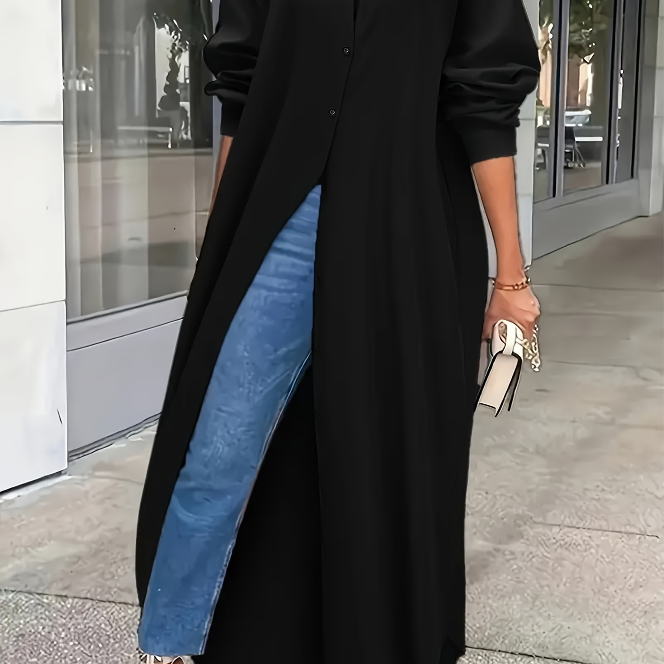 Plus Size Solid Color Button Front Shirt, Elegant Long Sleeve Longline Shirt, Women's Plus Size Clothing
Plus Size Solid Color Button Front Shirt, Elegant Long Sleeve Longline Shirt, Women's Plus Size Clothing