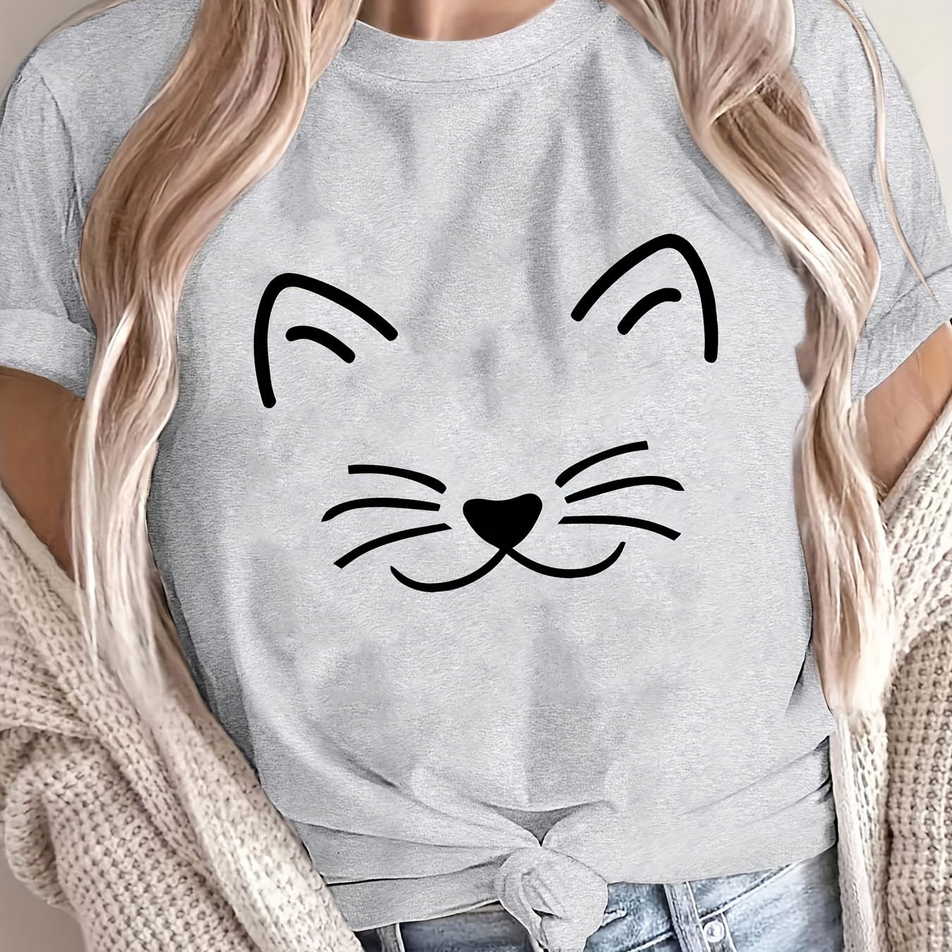 Cute Cat Face Cartoon T-shirt For Women - Casual Short Sleeve Polyester Knit Fabric With Round Neck -
Cute Cat Face Cartoon T-shirt For Women - Casual Short Sleeve Polyester Knit Fabric With Round Neck -