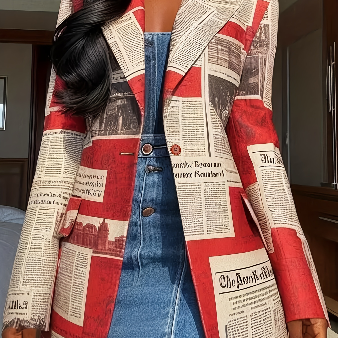 Women's Oversized Letter Print Long Sleeve Parka, Casual Lapel Collar Fall/winter Outerwear, 95% Polyester 5% Elastane, Non-stretch Woven Fabric With Button Detail
Women's Oversized Letter Print Long Sleeve Parka, Casual Lapel Collar Fall/winter Outerwear, 95% Polyester 5% Elastane, Non-stretch Woven Fabric With Button Detail