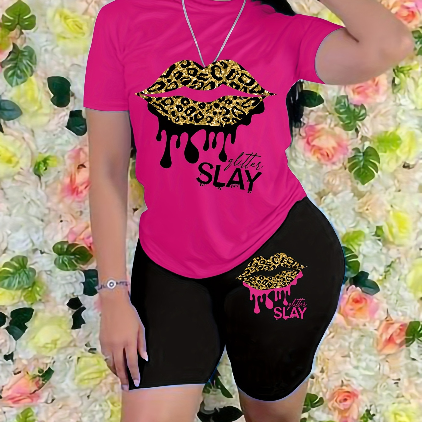 Graphic Print 2 Piece Set, Drop Shoulder Short Sleeve T-shirt & Short Leggings, Women's Clothing
Graphic Print 2 Piece Set, Drop Shoulder Short Sleeve T-shirt & Short Leggings, Women's Clothing