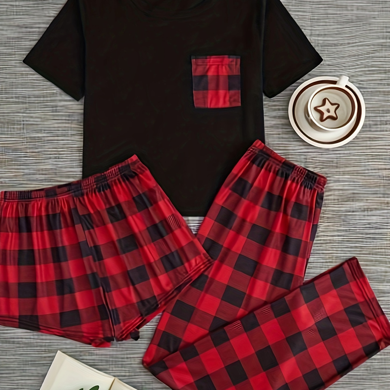 Women's Casual Lounge Set, Plus Size Plaid Print Short Sleeve Round Neck Top & Shorts & Pants Loungewear 3 Piece Set
Women's Casual Lounge Set, Plus Size Plaid Print Short Sleeve Round Neck Top & Shorts & Pants Loungewear 3 Piece Set