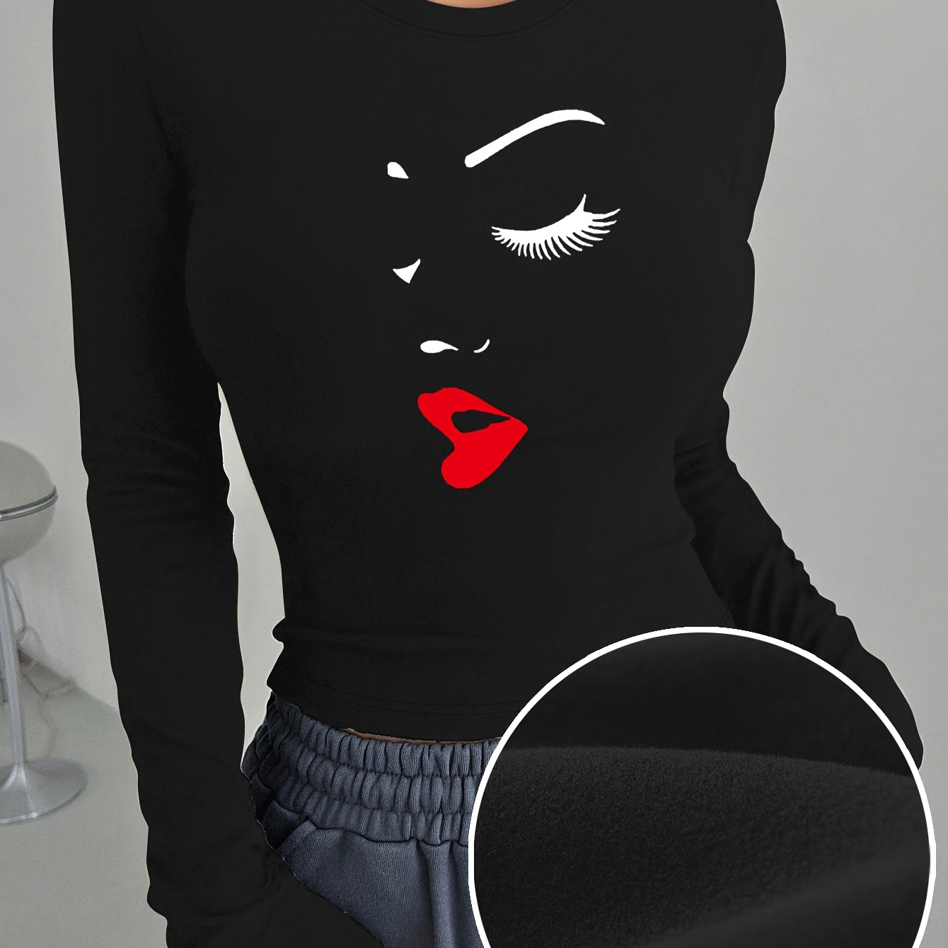 Abstract Face Print T-shirts, Long Sleeve Crew Neck Casual Warm Layer Top For Winter & Fall, Women's Clothing
Abstract Face Print T-shirts, Long Sleeve Crew Neck Casual Warm Layer Top For Winter & Fall, Women's Clothing