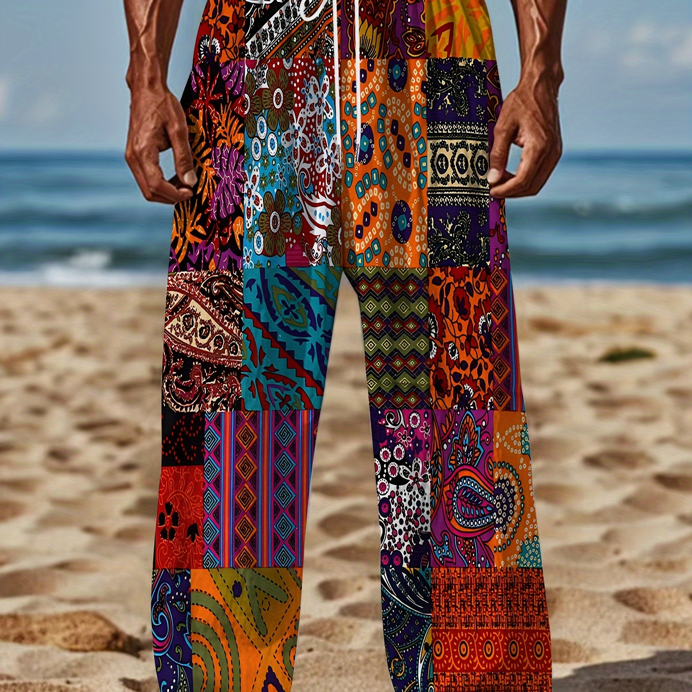 Men's Casual Bohemian Printed Drawstring Straight Leg Pants With Slight Stretch, 100% Polyester Loose Trousers With Vintage Style - Woven Fabric
Men's Casual Bohemian Printed Drawstring Straight Leg Pants With Slight Stretch, 100% Polyester Loose Trousers With Vintage Style - Woven Fabric