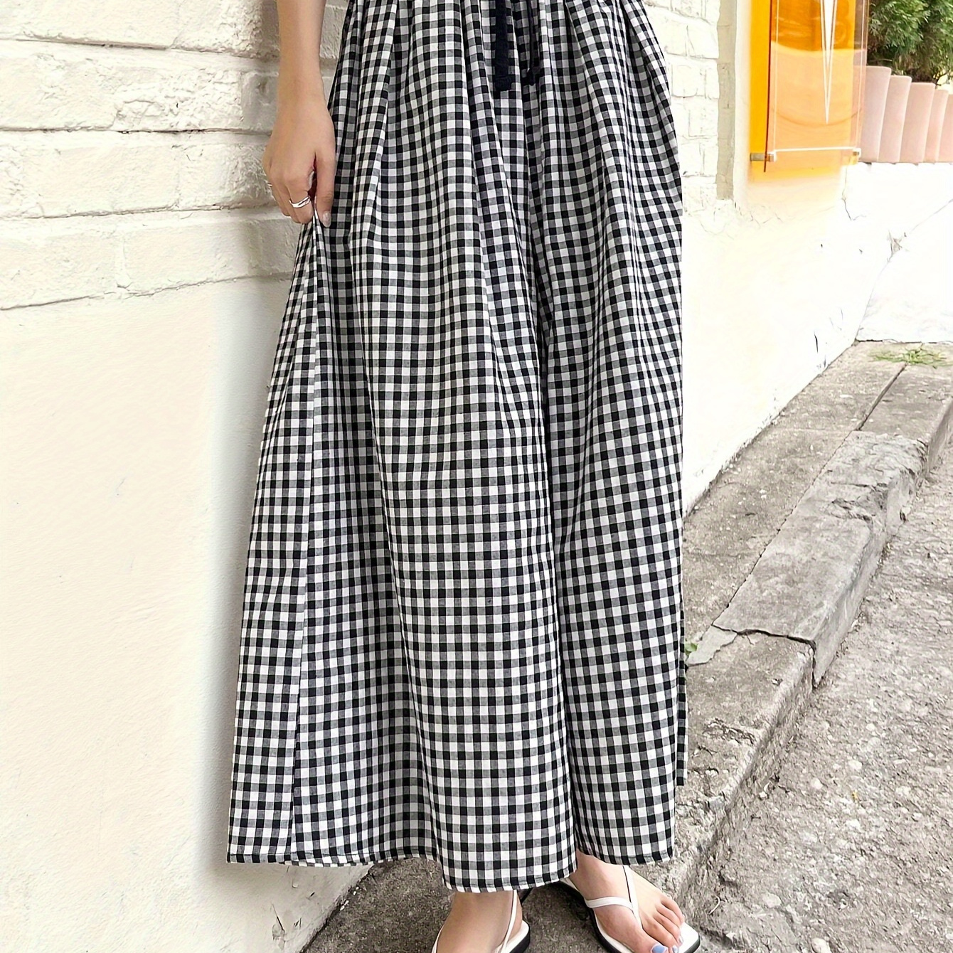 Grid Pattern Drawstring Waist Pants, Casual Wide Leg Pants For Spring & Summer, Women's Clothing
Grid Pattern Drawstring Waist Pants, Casual Wide Leg Pants For Spring & Summer, Women's Clothing