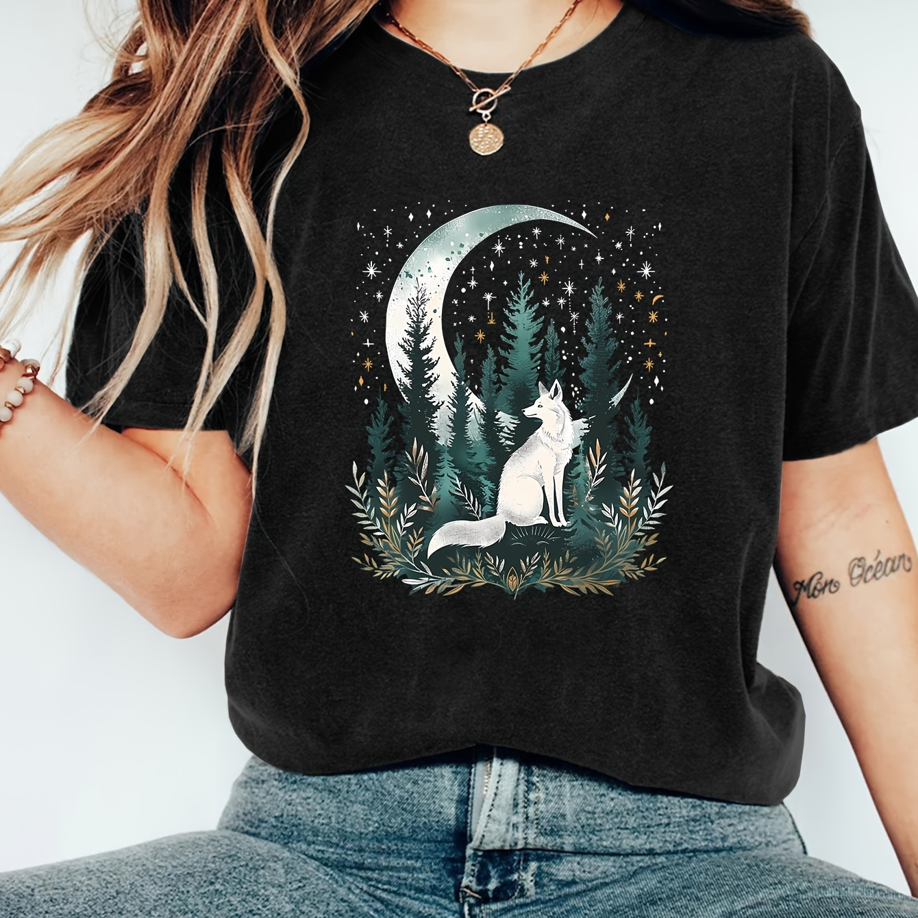 1pc Pkdz001 Women's Plus Size Short Sleeve Crew Neck T-shirt, Casual Polyester Knit Fabric With Stretch, Summer Graphic Tee And Wolf Design
1pc Pkdz001 Women's Plus Size Short Sleeve Crew Neck T-shirt, Casual Polyester Knit Fabric With Stretch, Summer Graphic Tee And Wolf Design