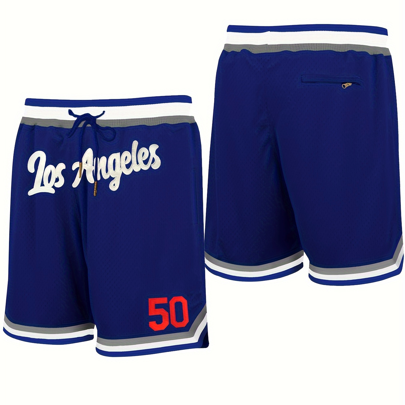 Los Angeles 50 Embroidery Men's Loose Sports Color Block Drawstring Shorts, Men's Trendy Basketball Shorts With Zipper Pocket Design
Los Angeles 50 Embroidery Men's Loose Sports Color Block Drawstring Shorts, Men's Trendy Basketball Shorts With Zipper Pocket Design