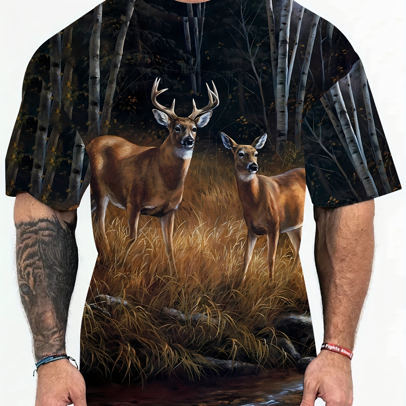 Deer In The Wood Print Plus Size Men's Short Sleeve T-shirt, Trendy Versatile Breathable Tees, Vintage & Casual Style
Deer In The Wood Print Plus Size Men's Short Sleeve T-shirt, Trendy Versatile Breathable Tees, Vintage & Casual Style