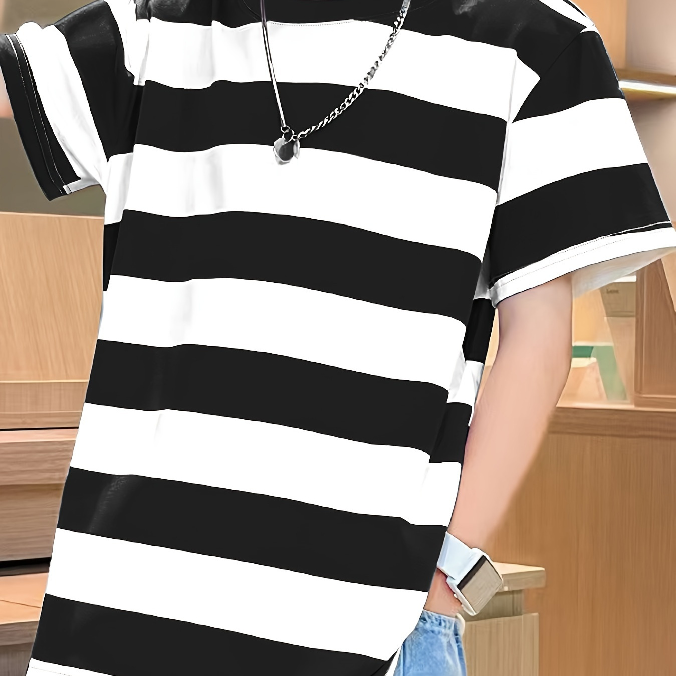 Simple Striped Short Sleeve Crew Neck T-shirt For Boys, Stylish Breathable Tee Versatile Top Summer Gift
Simple Striped Short Sleeve Crew Neck T-shirt For Boys, Stylish Breathable Tee Versatile Top Summer Gift