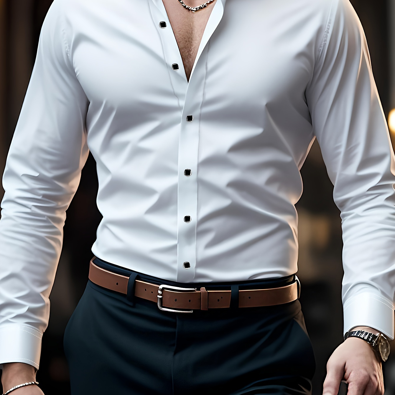 Men's Slim-fit White Dress Shirt - Business Casual, Polyester, Machine Washable, Button Detail, Wear
Men's Slim-fit White Dress Shirt - Business Casual, Polyester, Machine Washable, Button Detail, Wear