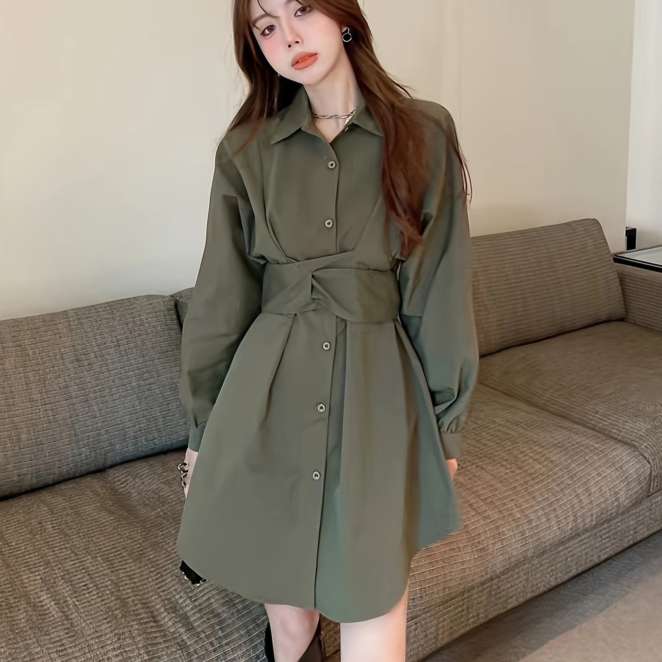 Robe Chemise Chic Unie avec Ceinture - Polyester, Lavable en Machine, Col - Parfaite pour /Été/Automne - Mode Femme
Robe Chemise Chic Unie avec Ceinture - Polyester, Lavable en Machine, Col - Parfaite pour /Été/Automne - Mode Femme