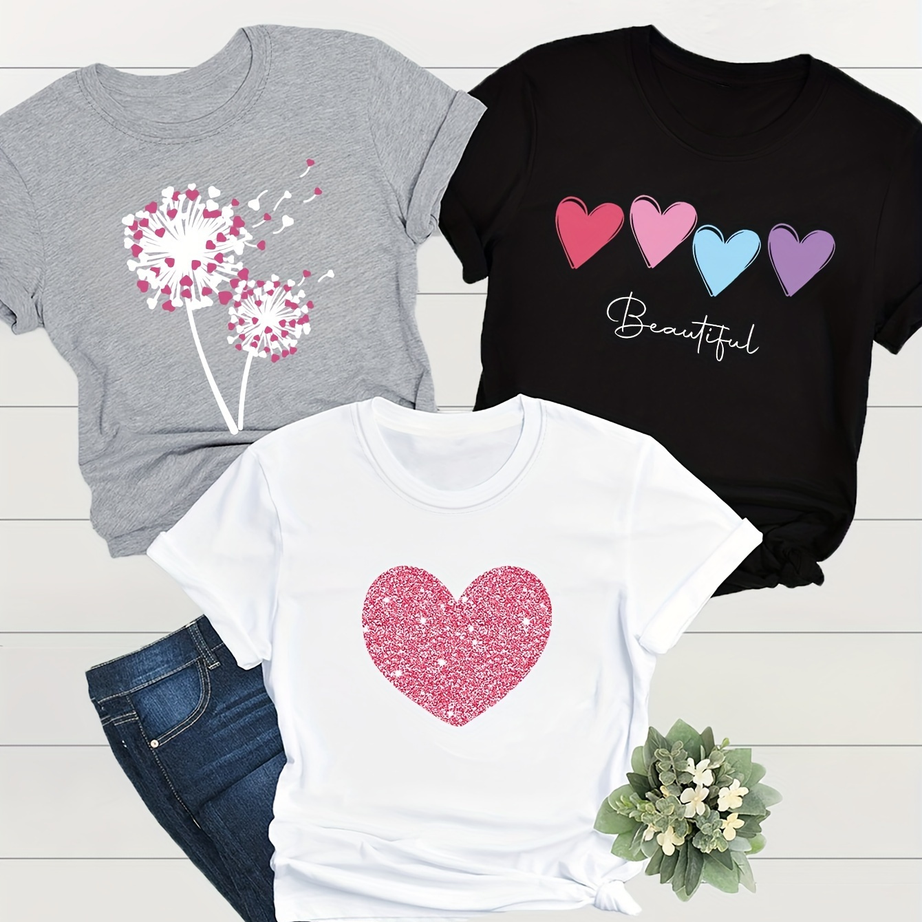 Graphic Print Casual T-shirt 3 Pack, Versatile Crew Neck Short Sleeve T-shirt For Spring & Summer, Women's Clothing
Graphic Print Casual T-shirt 3 Pack, Versatile Crew Neck Short Sleeve T-shirt For Spring & Summer, Women's Clothing