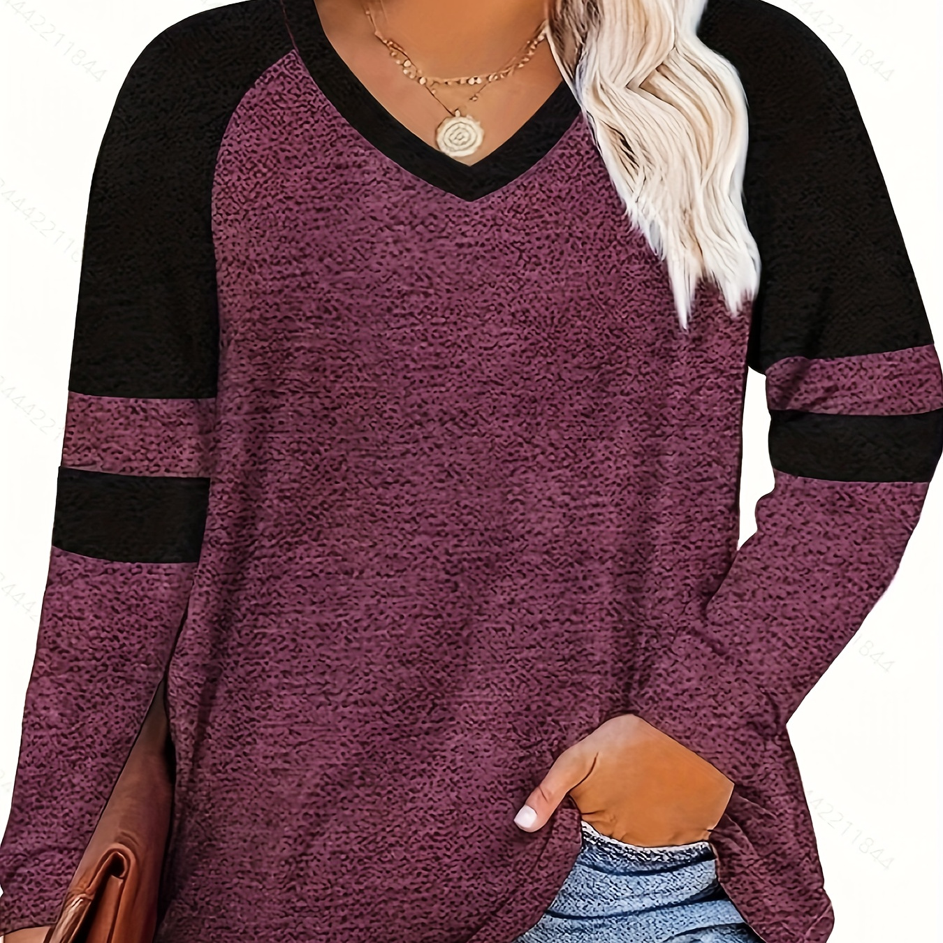 Plus Size Casual Top, Women's Plus Colorblock Striped Print Long Sleeve V Neck T-shirt
Plus Size Casual Top, Women's Plus Colorblock Striped Print Long Sleeve V Neck T-shirt