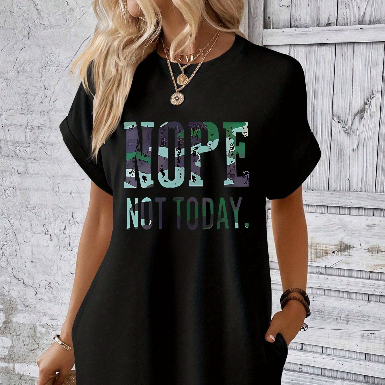 Letter Print Tee Dress, Short Sleeve Crew Neck Casual Dress For Summer & Spring, Women's Clothing
Letter Print Tee Dress, Short Sleeve Crew Neck Casual Dress For Summer & Spring, Women's Clothing