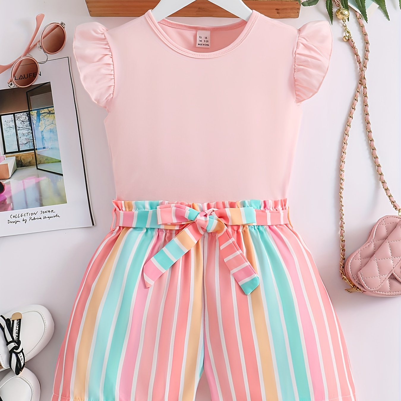 2-piece Girl's Outfit Ruffle T-shirt Top + Stripe Shorts Holiday/ Casual Set Summer Party, Gift
2-piece Girl's Outfit Ruffle T-shirt Top + Stripe Shorts Holiday/ Casual Set Summer Party, Gift