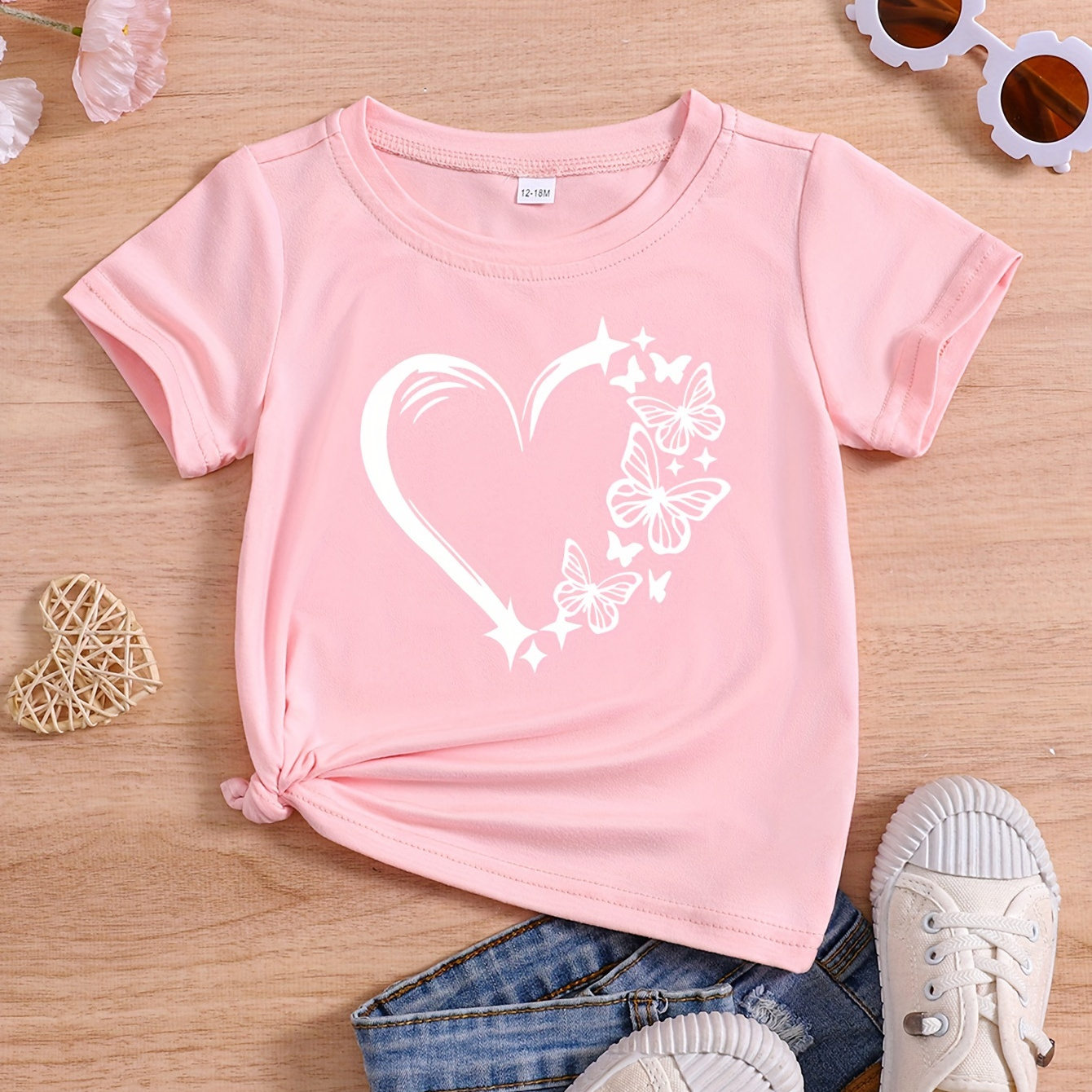 Baby's Heart & Print T-shirt, Casual Short Sleeve Tee, Infant & Toddler Girl's Top For Summer
Baby's Heart & Print T-shirt, Casual Short Sleeve Tee, Infant & Toddler Girl's Top For Summer