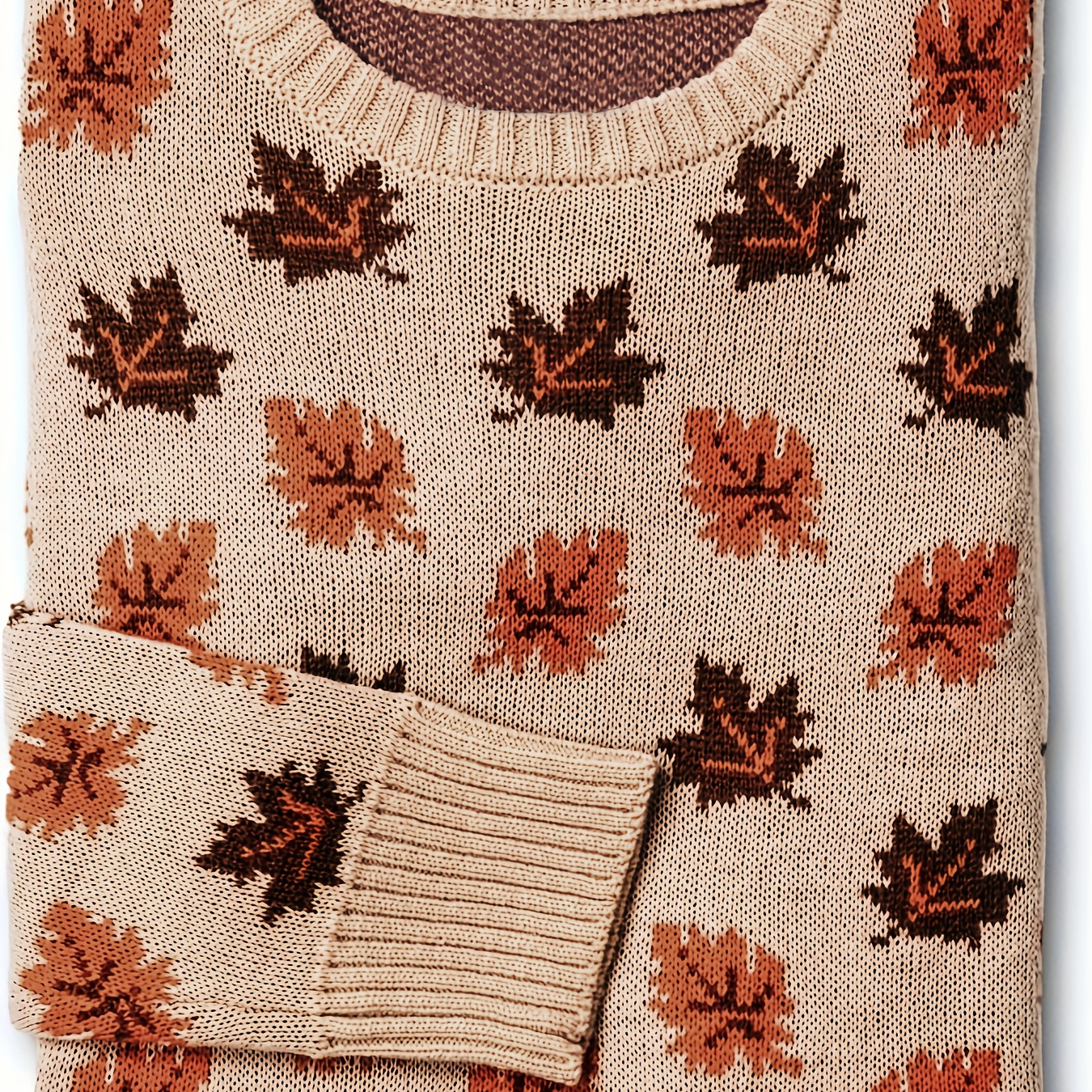 Leaf Pattern Crew Neck Sweater, Casual Long Sleeve Sweater For Fall & Winter, Women's Clothing
Leaf Pattern Crew Neck Sweater, Casual Long Sleeve Sweater For Fall & Winter, Women's Clothing