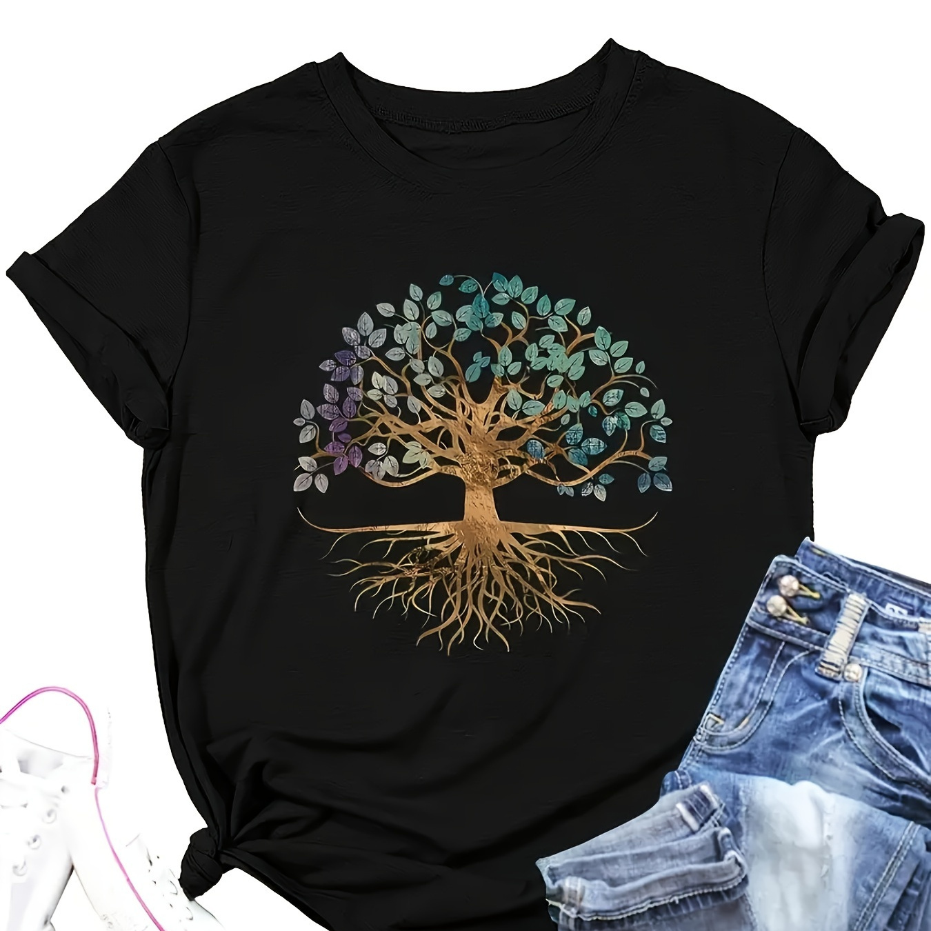Tree Print Crew Neck T-shirt, Casual Short Sleeve Top For Spring & Summer, Women's Clothing
Tree Print Crew Neck T-shirt, Casual Short Sleeve Top For Spring & Summer, Women's Clothing