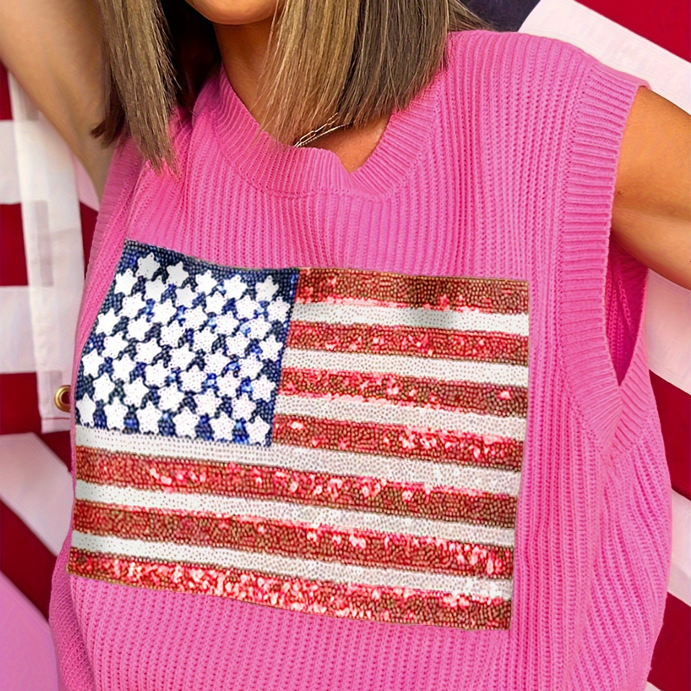 American Flag Pattern Knit Tank Top, Casual Sleeveless Crew Neck Tank Top For Spring & Summer, Women's Clothing
American Flag Pattern Knit Tank Top, Casual Sleeveless Crew Neck Tank Top For Spring & Summer, Women's Clothing