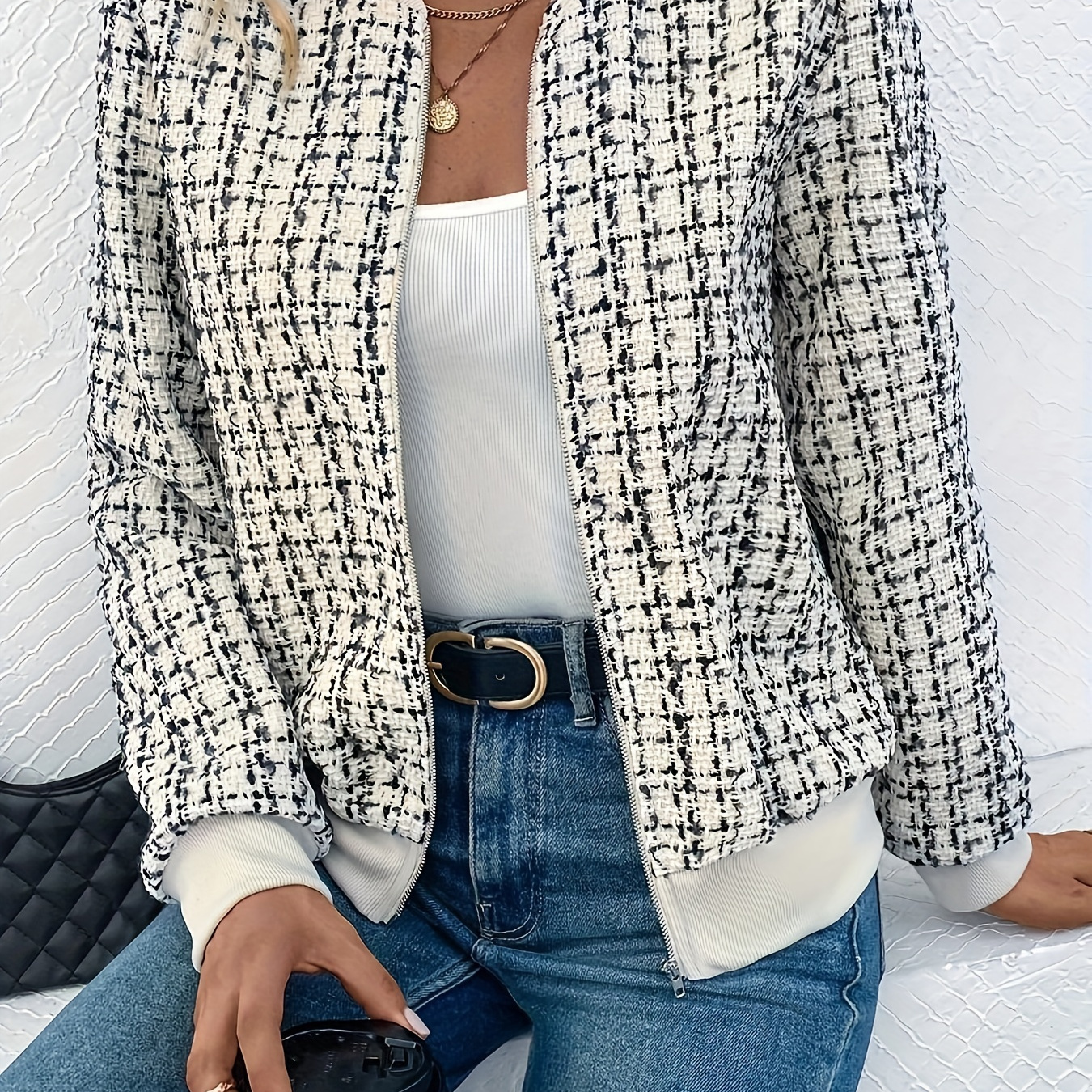 Plaid Pattern Zip Up Jacket, Elegant Long Sleeve Outerwear For Spring & Fall, Women's Clothing
Plaid Pattern Zip Up Jacket, Elegant Long Sleeve Outerwear For Spring & Fall, Women's Clothing