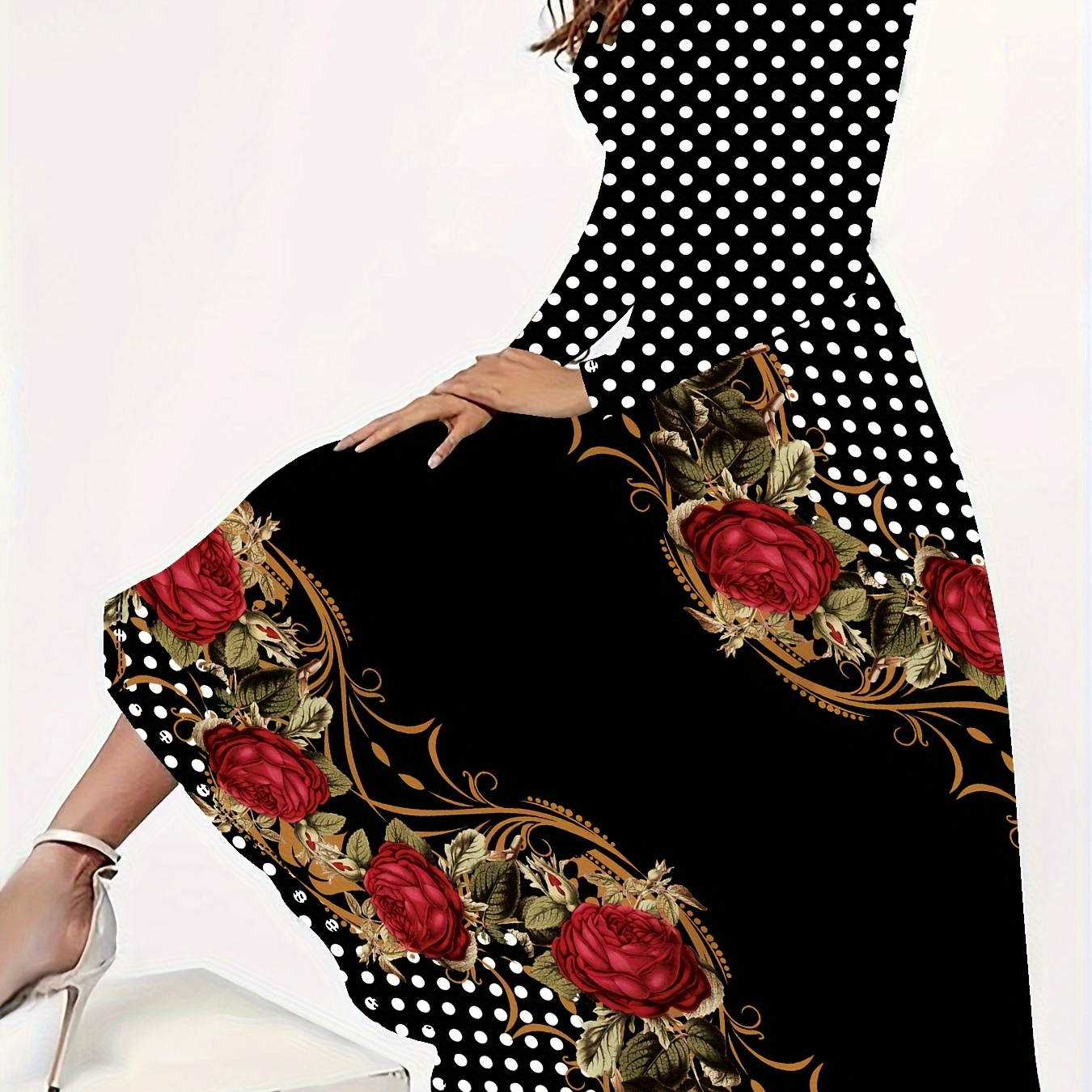 Plus Size Floral & Polka Longline Dress, Longline Long Sleeve Crew Neck Dress For Spring & Fall, Women's Plus Size Clothing
Plus Size Floral & Polka Longline Dress, Longline Long Sleeve Crew Neck Dress For Spring & Fall, Women's Plus Size Clothing