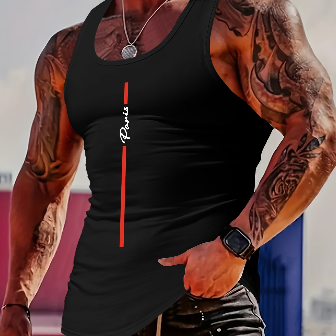 Paris Letters Print Men's Quick Dry Moisture-wicking Breathable Tank Tops, Bodybuilding Sports Sleeveless Shirts, Men's Vest For Workout Running Training Basketball Fitness
Paris Letters Print Men's Quick Dry Moisture-wicking Breathable Tank Tops, Bodybuilding Sports Sleeveless Shirts, Men's Vest For Workout Running Training Basketball Fitness