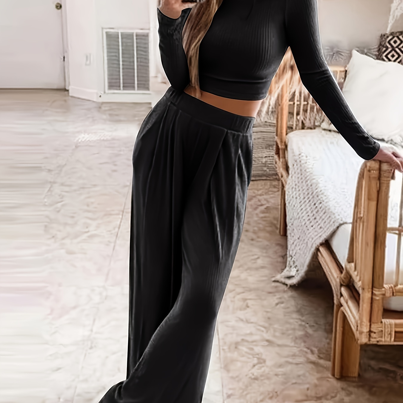 Casual Solid Fit Two-piece Pants Set, Long Sleeve Crew Neck Top & Skinny Elastic Waist Pants Outfits, Women's Clothing
Casual Solid Fit Two-piece Pants Set, Long Sleeve Crew Neck Top & Skinny Elastic Waist Pants Outfits, Women's Clothing