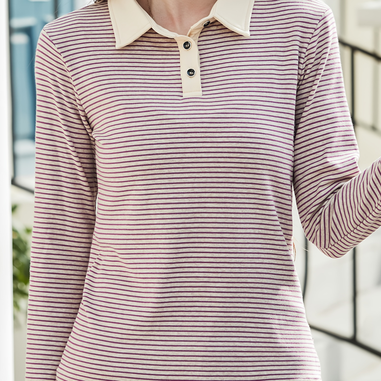 Women's Classic Striped Long Sleeve Polo Shirt, Polyester , Stretch Knit Fabric, Regular Fit, With Lapel Collar For Spring/fall
Women's Classic Striped Long Sleeve Polo Shirt, Polyester , Stretch Knit Fabric, Regular Fit, With Lapel Collar For Spring/fall