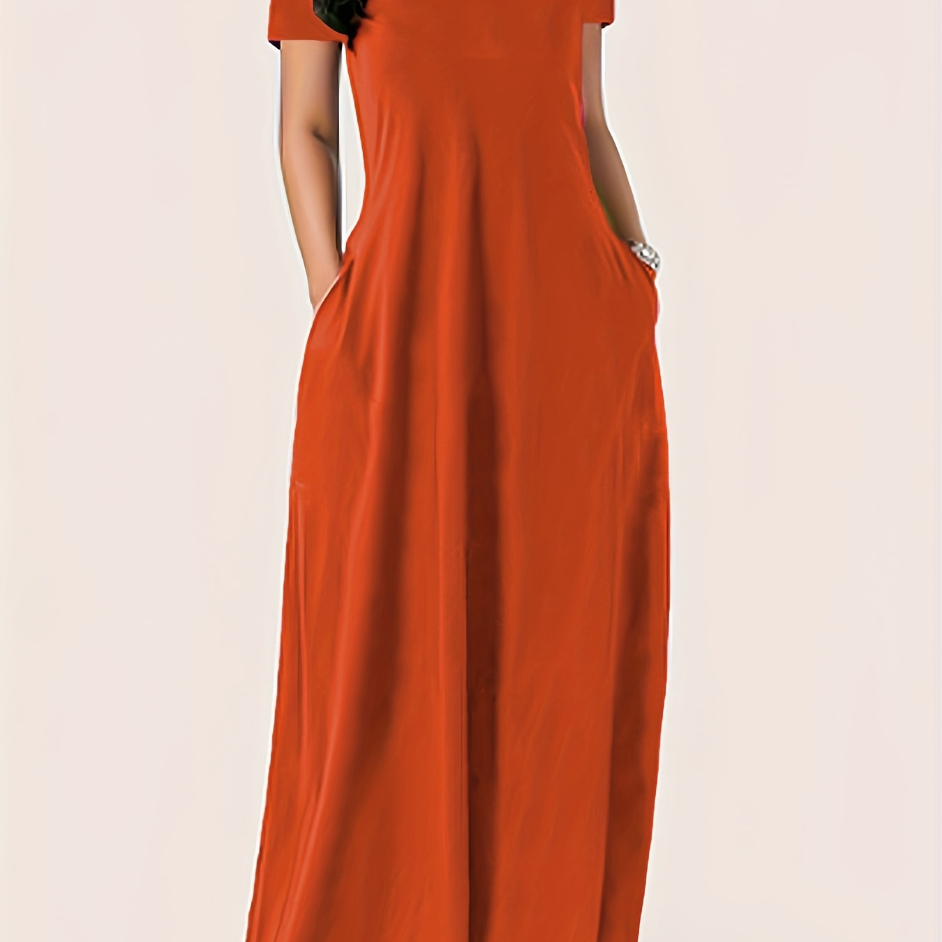Plus Size Solid Color Maxi Dress, Casual Short Sleeve Dress With Pockets For Spring & Summer, Women's Plus Size clothing
Plus Size Solid Color Maxi Dress, Casual Short Sleeve Dress With Pockets For Spring & Summer, Women's Plus Size clothing