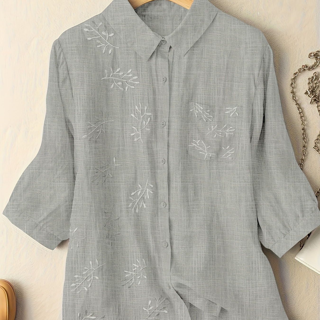 Women's Casual Embroidered Button-up Shirt - , Non-stretch, Machine Washable With Turn-down Collar
Women's Casual Embroidered Button-up Shirt - , Non-stretch, Machine Washable With Turn-down Collar