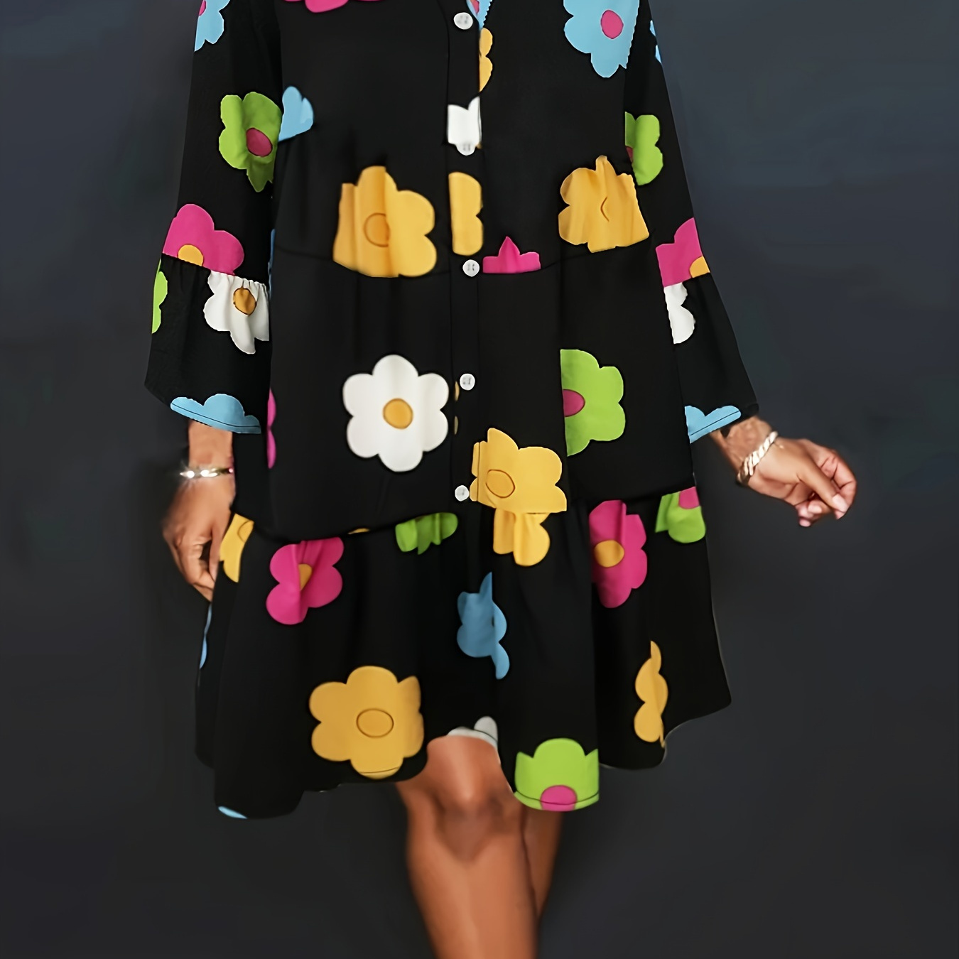 Floral Print Button Front Dress, Casual 3/4 Sleeve Loose Fit Dress For Spring & Summer, Women's Clothing
Floral Print Button Front Dress, Casual 3/4 Sleeve Loose Fit Dress For Spring & Summer, Women's Clothing