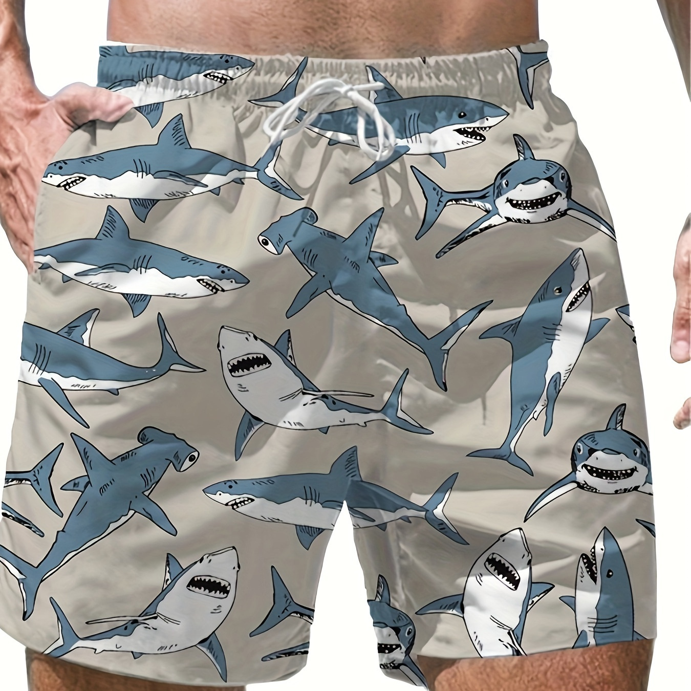 Men's Cartoon Style Shark Pattern Sports Shorts With Drawstring And Pockets, Casual And Trendy Shorts For Summer Fitness And Outdoors Sports Wear
Men's Cartoon Style Shark Pattern Sports Shorts With Drawstring And Pockets, Casual And Trendy Shorts For Summer Fitness And Outdoors Sports Wear
