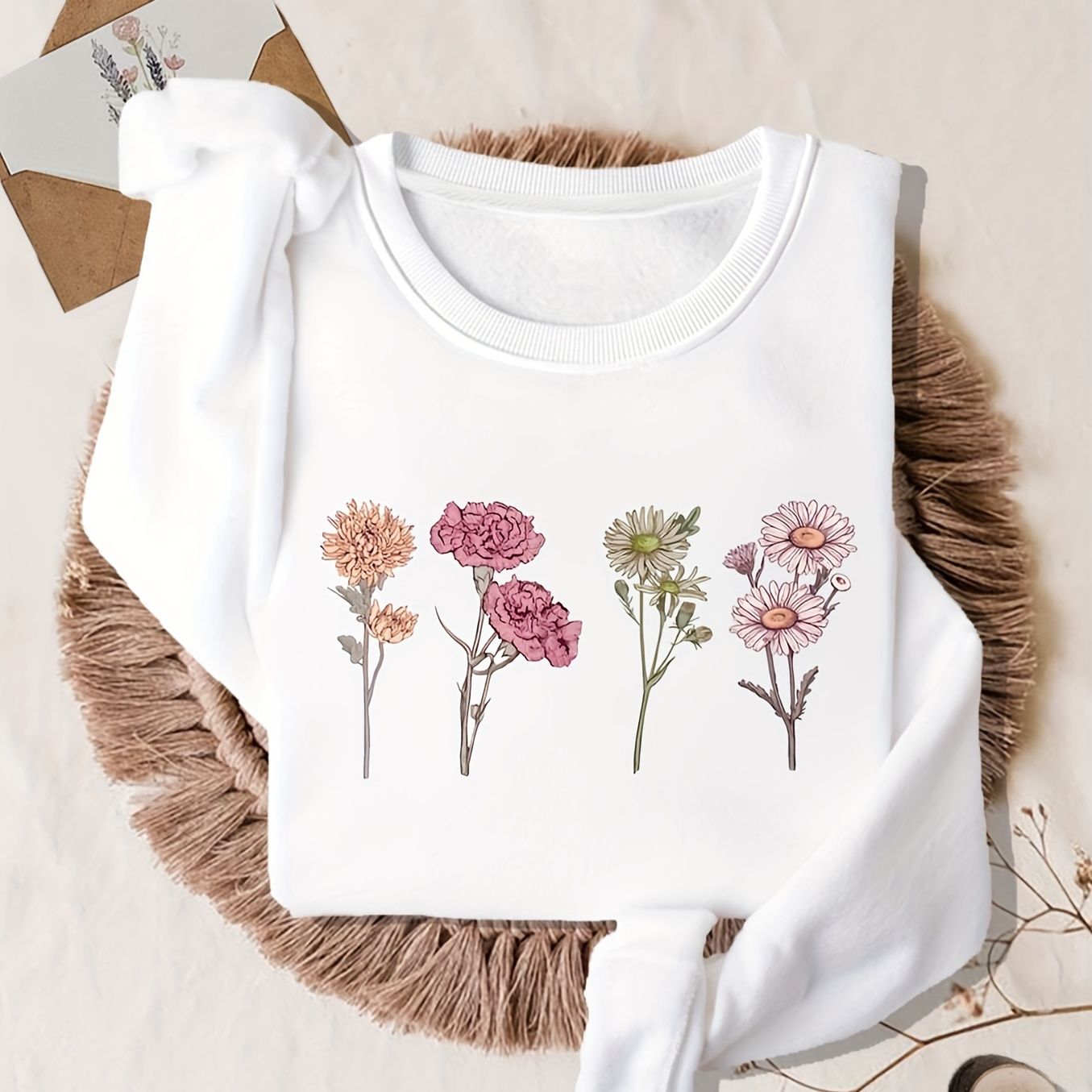 Cute Flower Print Pullover Sweatshirt, Vintage Long Sleeve Crew Neck Sweatshirt, Women's Clothing
Cute Flower Print Pullover Sweatshirt, Vintage Long Sleeve Crew Neck Sweatshirt, Women's Clothing