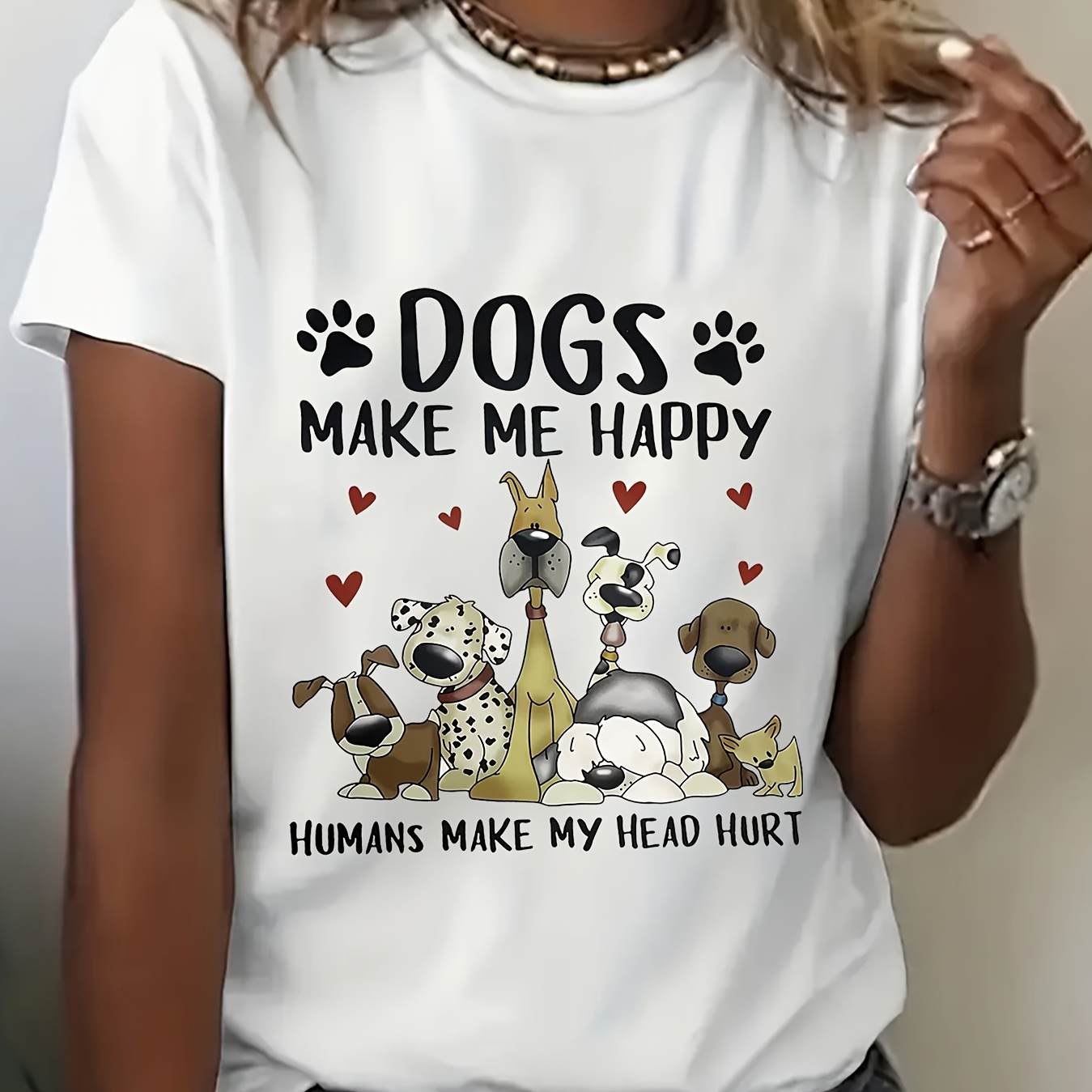 Plus Size Dogs Print T-shirt, Casual Crew Neck Short Sleeve T-shirt For Spring & Summer, Women's Plus Size Clothing
Plus Size Dogs Print T-shirt, Casual Crew Neck Short Sleeve T-shirt For Spring & Summer, Women's Plus Size Clothing