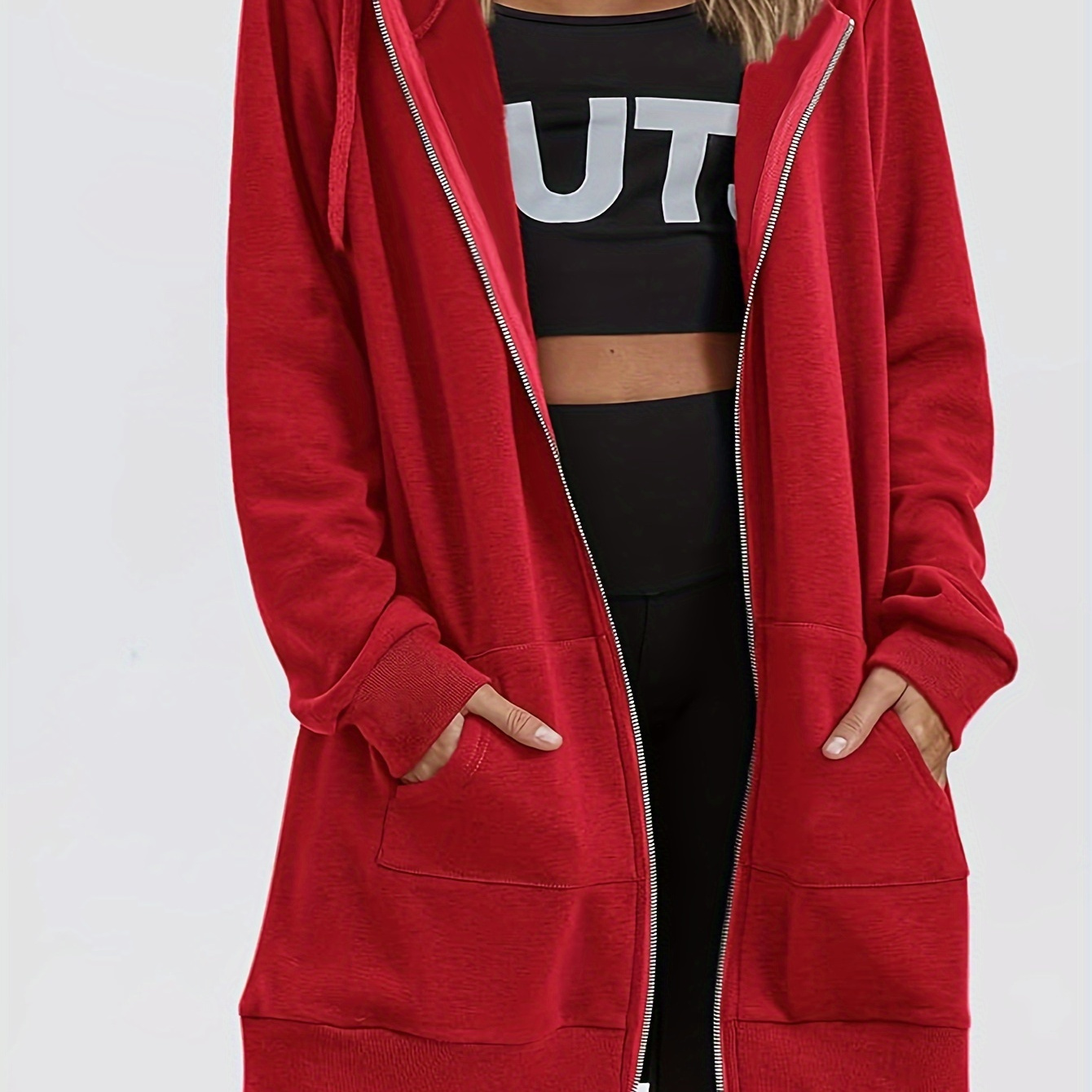 Women's Plus Size Hooded Zip-up Long Sleeve Coat With Pockets - Casual Oversized Knit Polyester Jacket With Stretch For Winter
Women's Plus Size Hooded Zip-up Long Sleeve Coat With Pockets - Casual Oversized Knit Polyester Jacket With Stretch For Winter