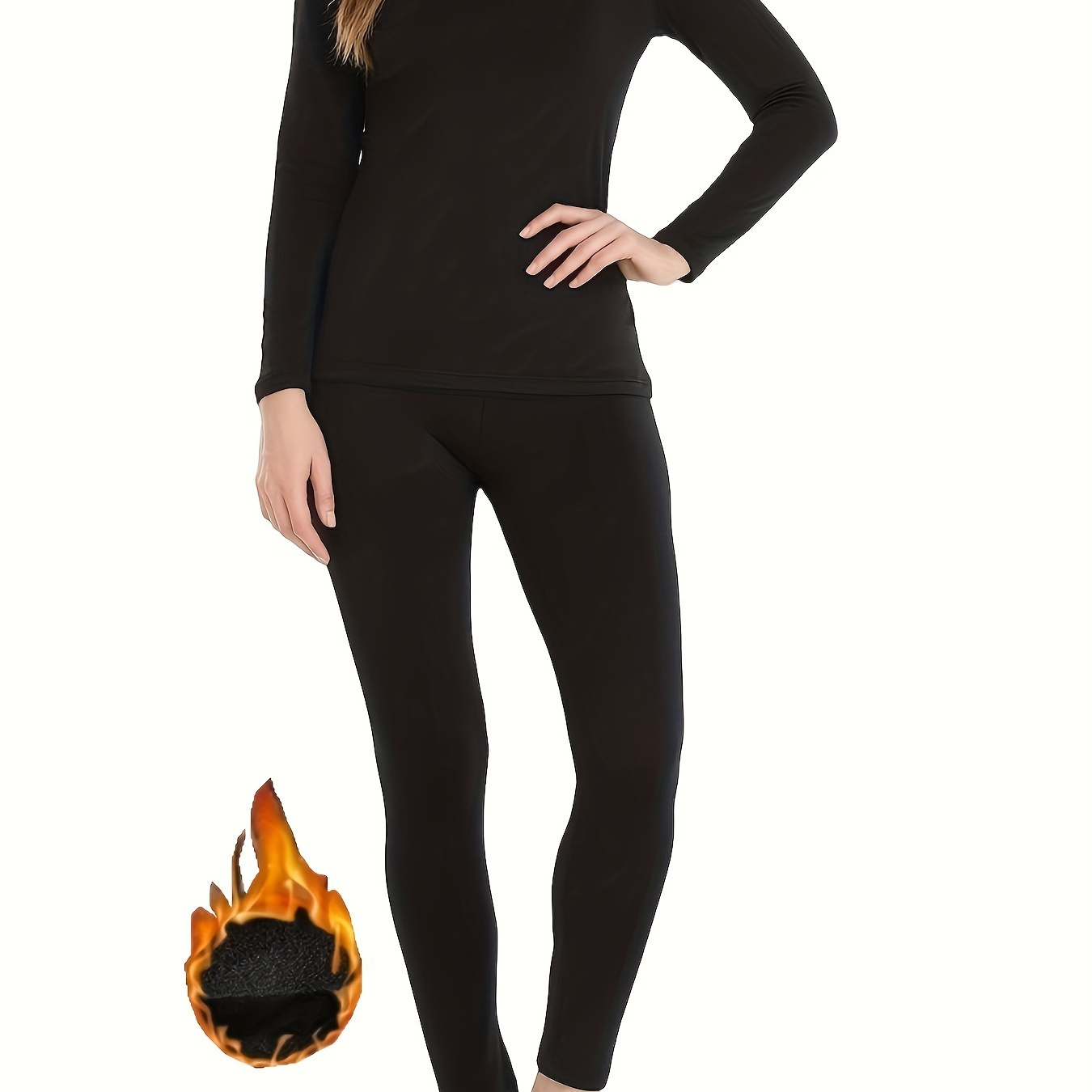 2pcs Super Soft Thermal Sports Sets, Solid Color Warm Long Sleeve Top & Fleece Leggings For Winter Hiking Monutaineering, Women's Activewear
2pcs Super Soft Thermal Sports Sets, Solid Color Warm Long Sleeve Top & Fleece Leggings For Winter Hiking Monutaineering, Women's Activewear