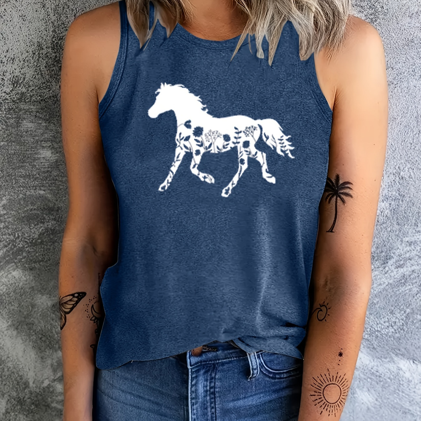 Horse Print Tank Top, Sleeveless Crew Neck Casual Top For Summer & Spring, Women's Clothing
Horse Print Tank Top, Sleeveless Crew Neck Casual Top For Summer & Spring, Women's Clothing