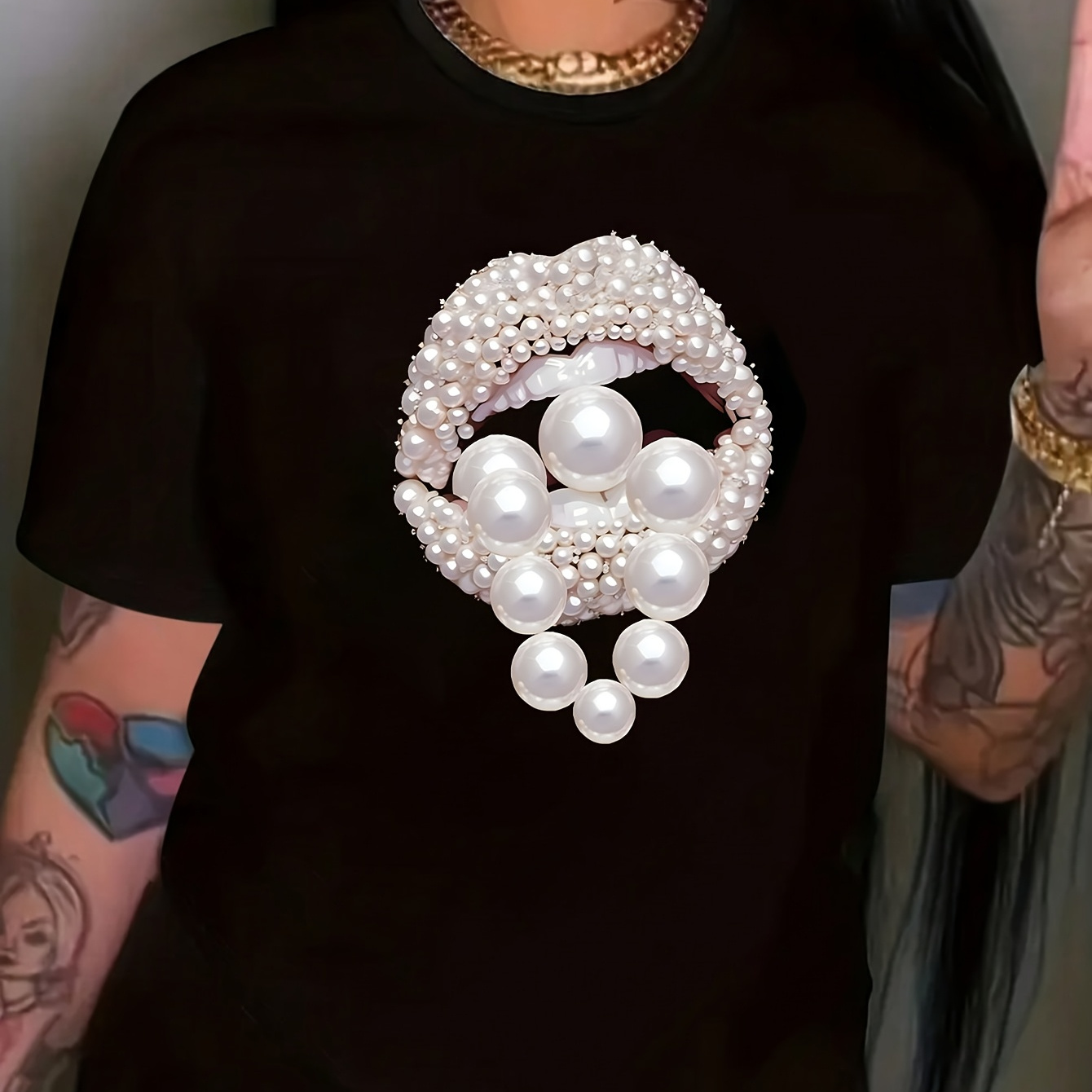 Women's Plus Size Short Sleeve T-shirt, Casual Crew Neck Polyester Tee With Pearl Drawing, Slight Stretch Knit Fabric, Summer Fashion Top - Pkdz001
Women's Plus Size Short Sleeve T-shirt, Casual Crew Neck Polyester Tee With Pearl Drawing, Slight Stretch Knit Fabric, Summer Fashion Top - Pkdz001