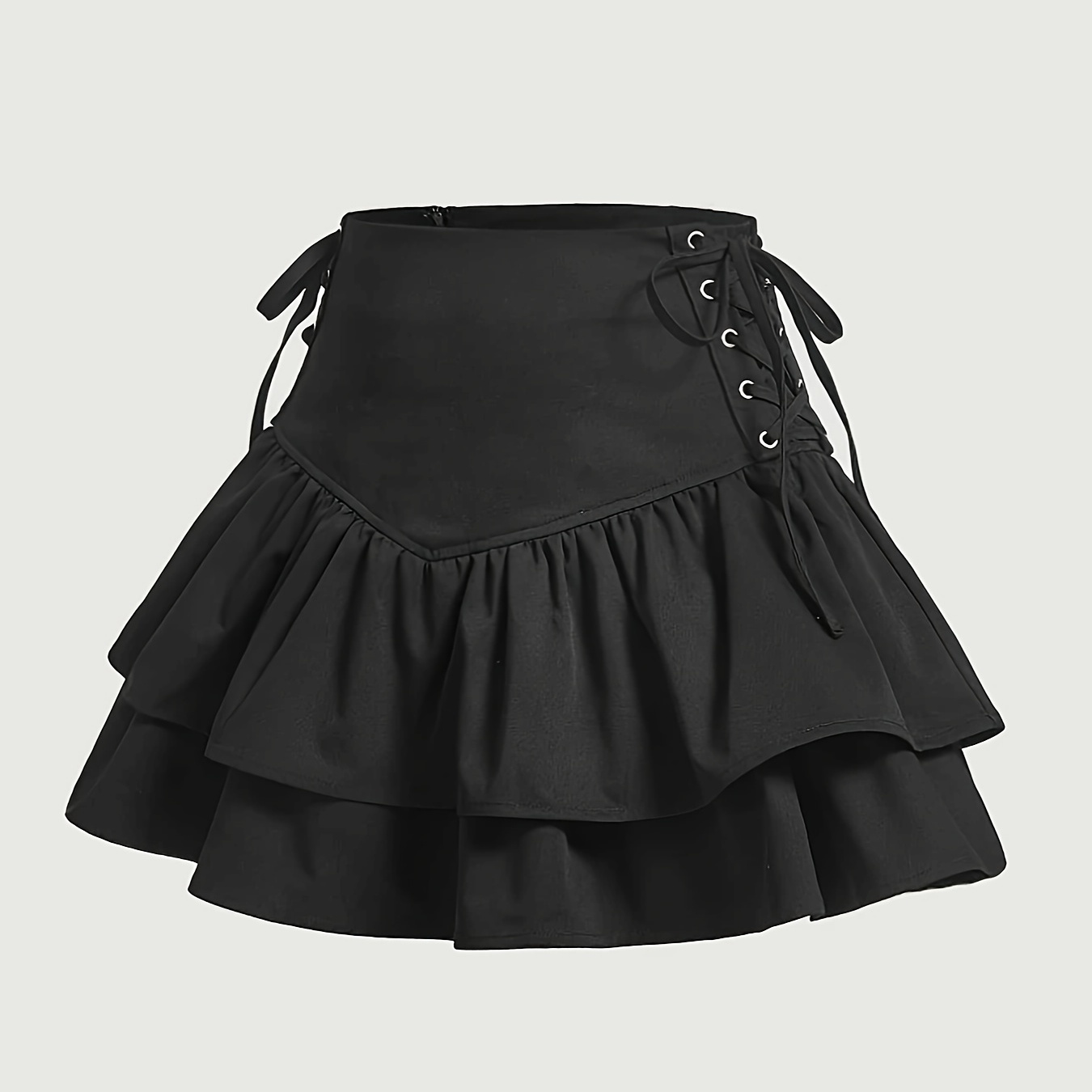 Ruffle Hem Cross Strap Skirt, Y2k A-line Zipper Solid Skirt For Spring & Summer, Women's Clothing
Ruffle Hem Cross Strap Skirt, Y2k A-line Zipper Solid Skirt For Spring & Summer, Women's Clothing
