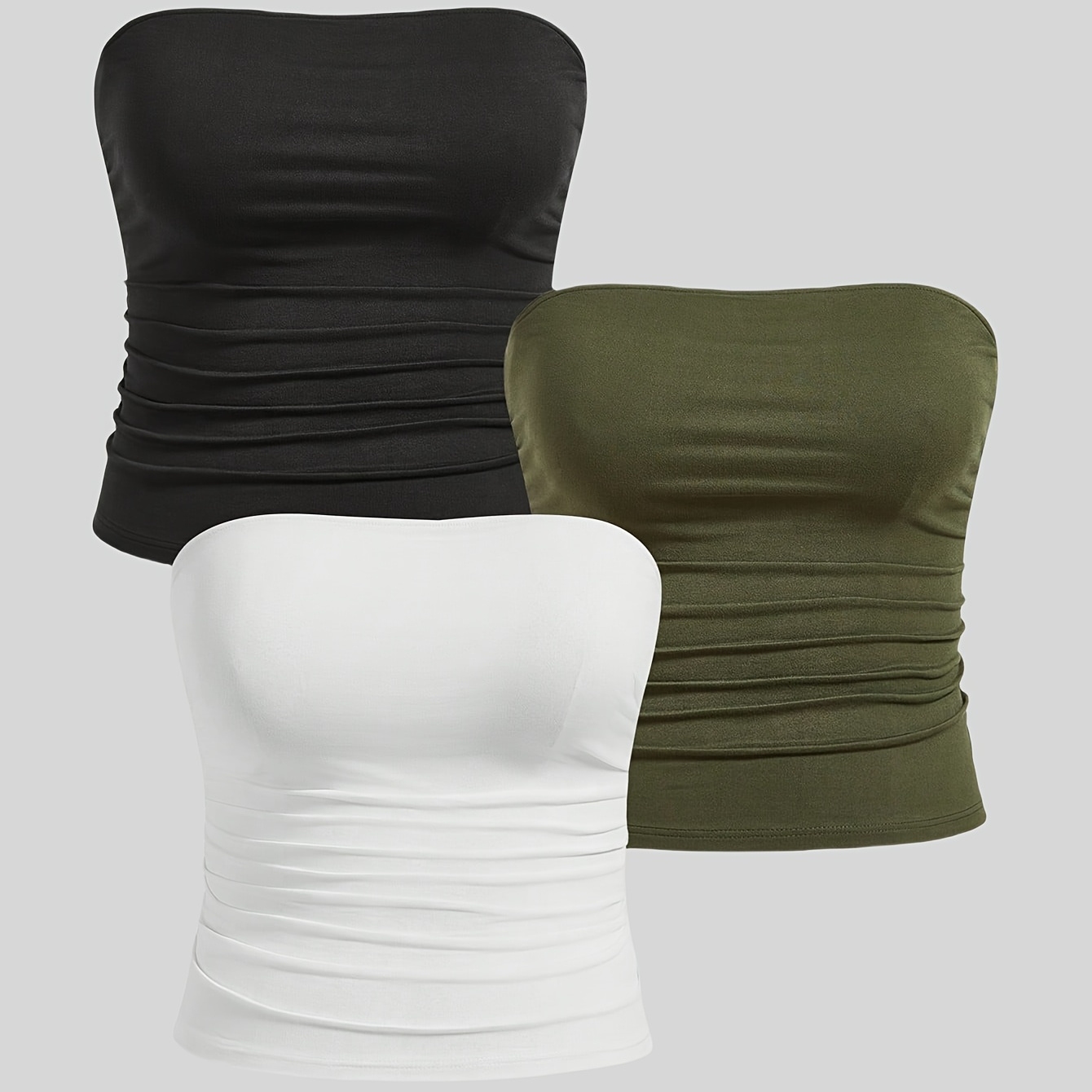 Ensemble de 3 Tops Tubulaires Plissés pour Femmes Grande Taille - Mélange de Polyester Extensible, Design Décontracté à Épaules Dénudées, Idéal pour l'Été
Ensemble de 3 Tops Tubulaires Plissés pour Femmes Grande Taille - Mélange de Polyester Extensible, Design Décontracté à Épaules Dénudées, Idéal pour l'Été