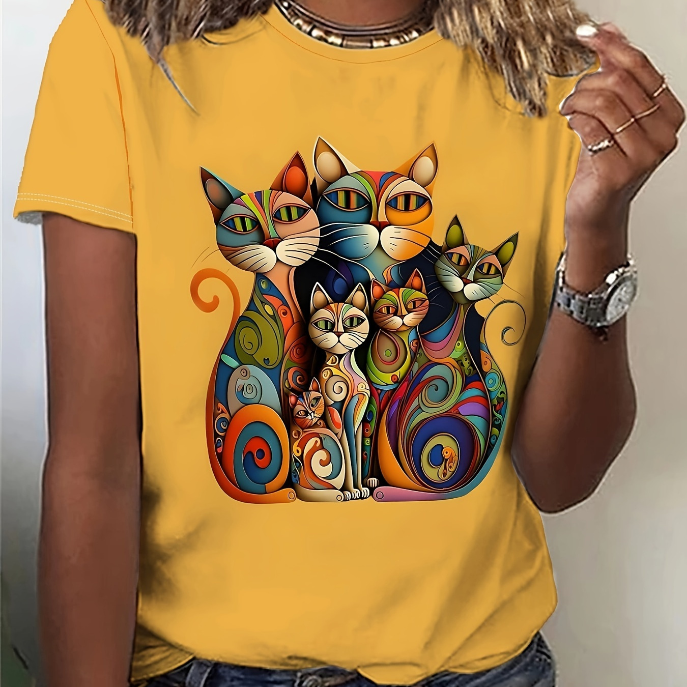 Cat Print Crew Neck T-shirt, Casual Short Sleeve Top For Spring & Summer, Women's Clothing
Cat Print Crew Neck T-shirt, Casual Short Sleeve Top For Spring & Summer, Women's Clothing