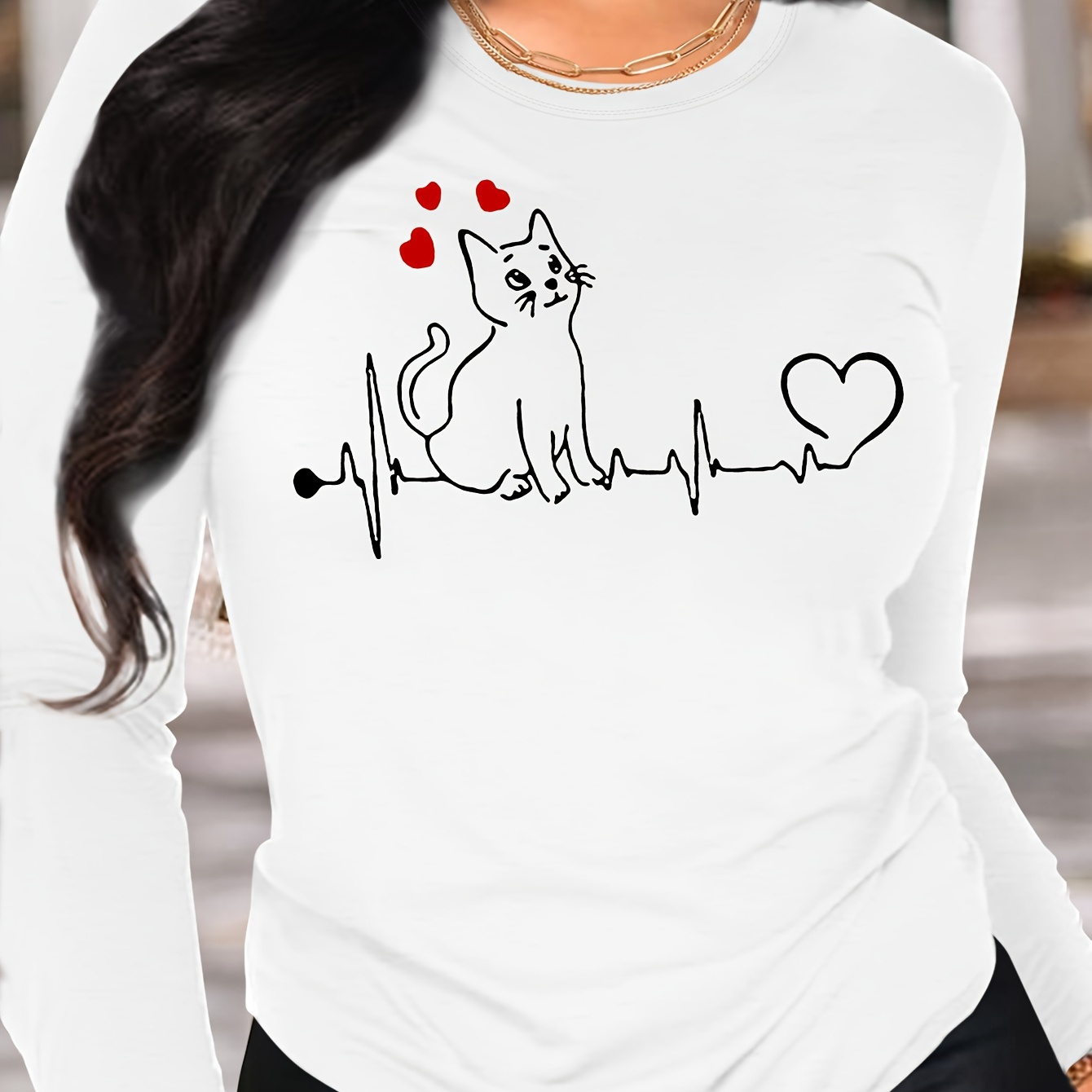 Cat Print T-shirt, Long Sleeve Crew Neck Casual Top For Winter & Fall, Women's Clothing
Cat Print T-shirt, Long Sleeve Crew Neck Casual Top For Winter & Fall, Women's Clothing