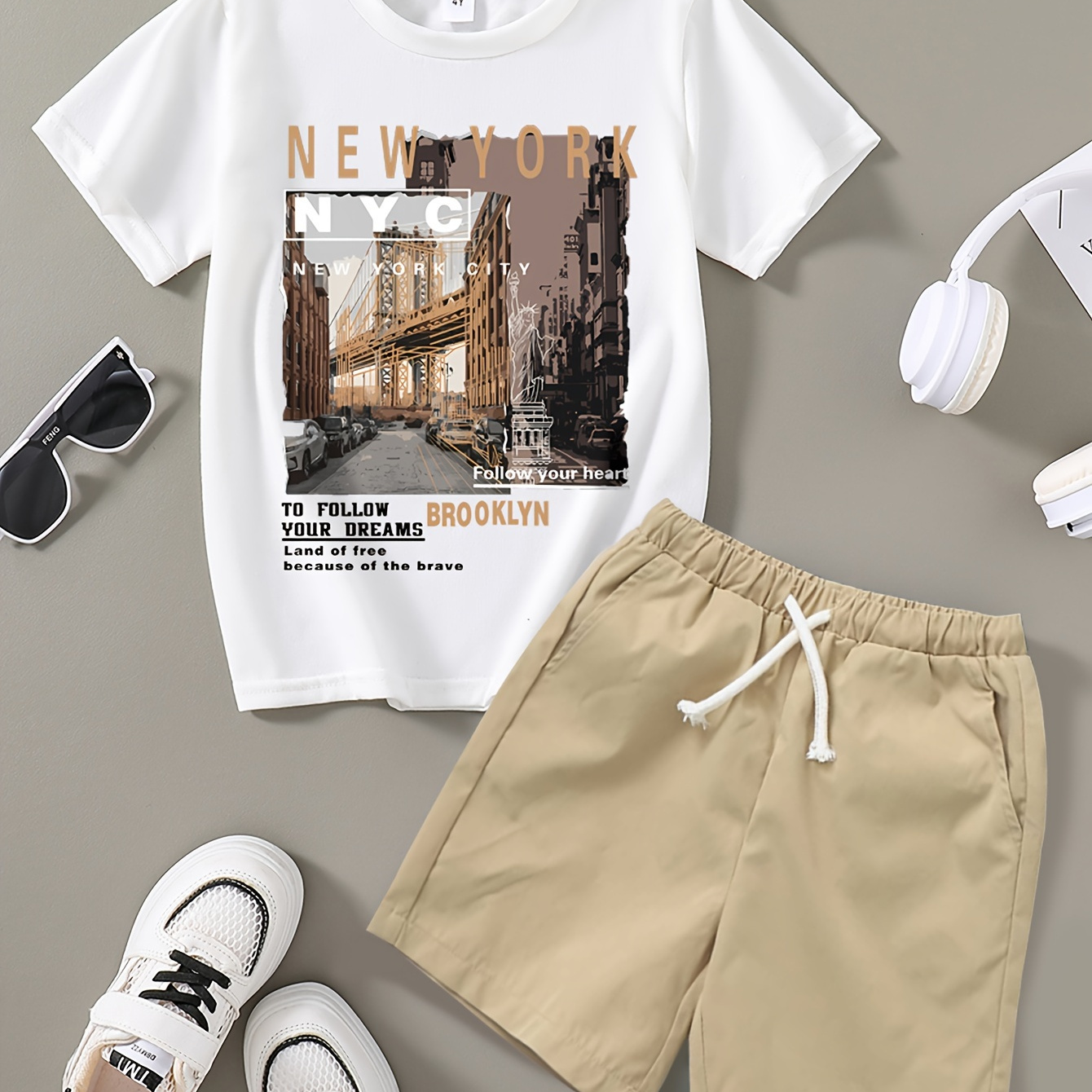 Boy's New York Landscape Pattern 2pcs Casual Outfit, T-shirt & Shorts Set, Boy's Clothes For Summer
Boy's New York Landscape Pattern 2pcs Casual Outfit, T-shirt & Shorts Set, Boy's Clothes For Summer