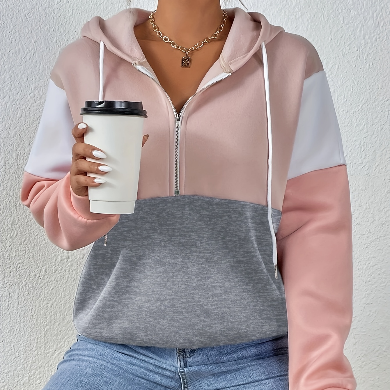 Color Block Zip Up Hoodie, Elegant Long Sleeve Drawstring Hooded Sweatshirt, Women's Clothing
Color Block Zip Up Hoodie, Elegant Long Sleeve Drawstring Hooded Sweatshirt, Women's Clothing