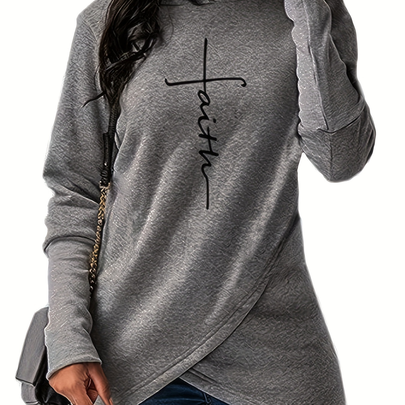 Plus Size Casual Sweatshirt, Women's Plus Letter Print Long Sleeve Hooded Wrap Split Hem Pullover Tunic Sweatshirt, Casual Tops For Fall & Winter, Plus Size Women's Clothing
Plus Size Casual Sweatshirt, Women's Plus Letter Print Long Sleeve Hooded Wrap Split Hem Pullover Tunic Sweatshirt, Casual Tops For Fall & Winter, Plus Size Women's Clothing
