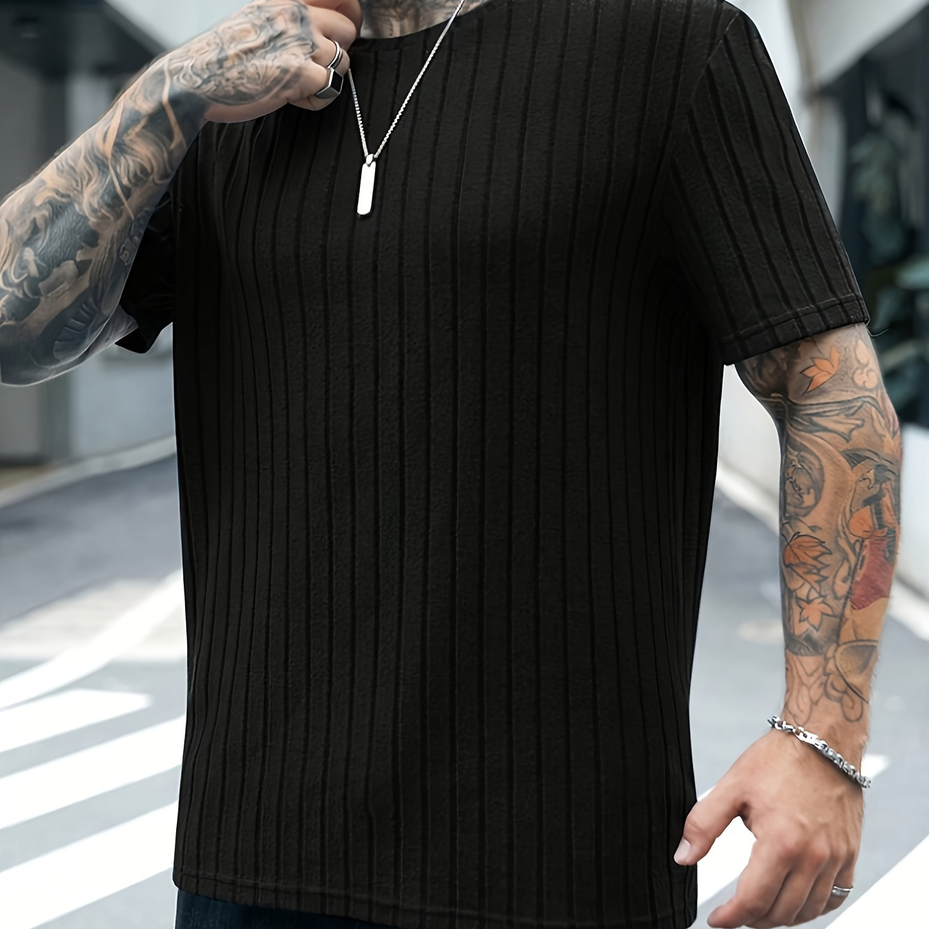 Men's Summer Classic Fashion, Ribbed And Solid Crew Neck And Short Sleeve T-shirt, Comfy And Breathable Leisure Tops For Casual, Daily And Outdoors Wear
Men's Summer Classic Fashion, Ribbed And Solid Crew Neck And Short Sleeve T-shirt, Comfy And Breathable Leisure Tops For Casual, Daily And Outdoors Wear